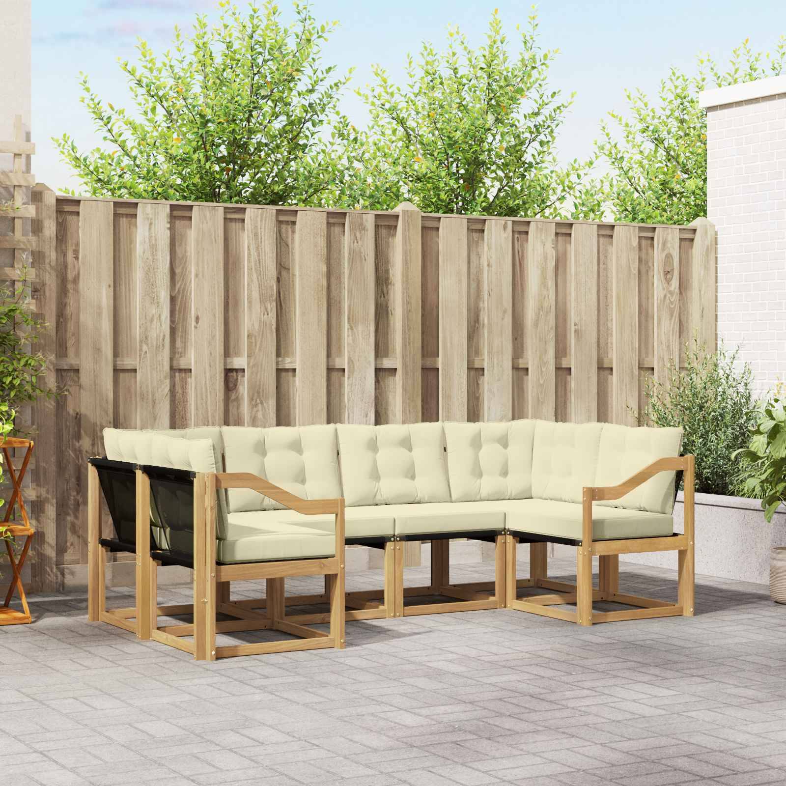 vidaXL Outdoor-Sofagarnitur mit Kissen 6 pcs Weiß und Creme