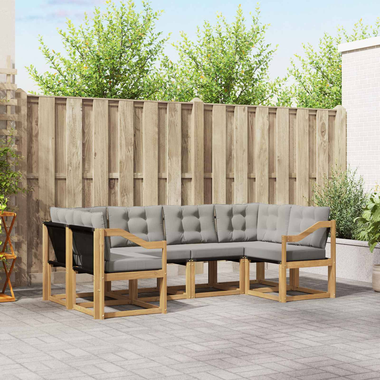 vidaXL Outdoor-Sofagarnitur mit Kissen 6 pcs Weiß und Hellgrau