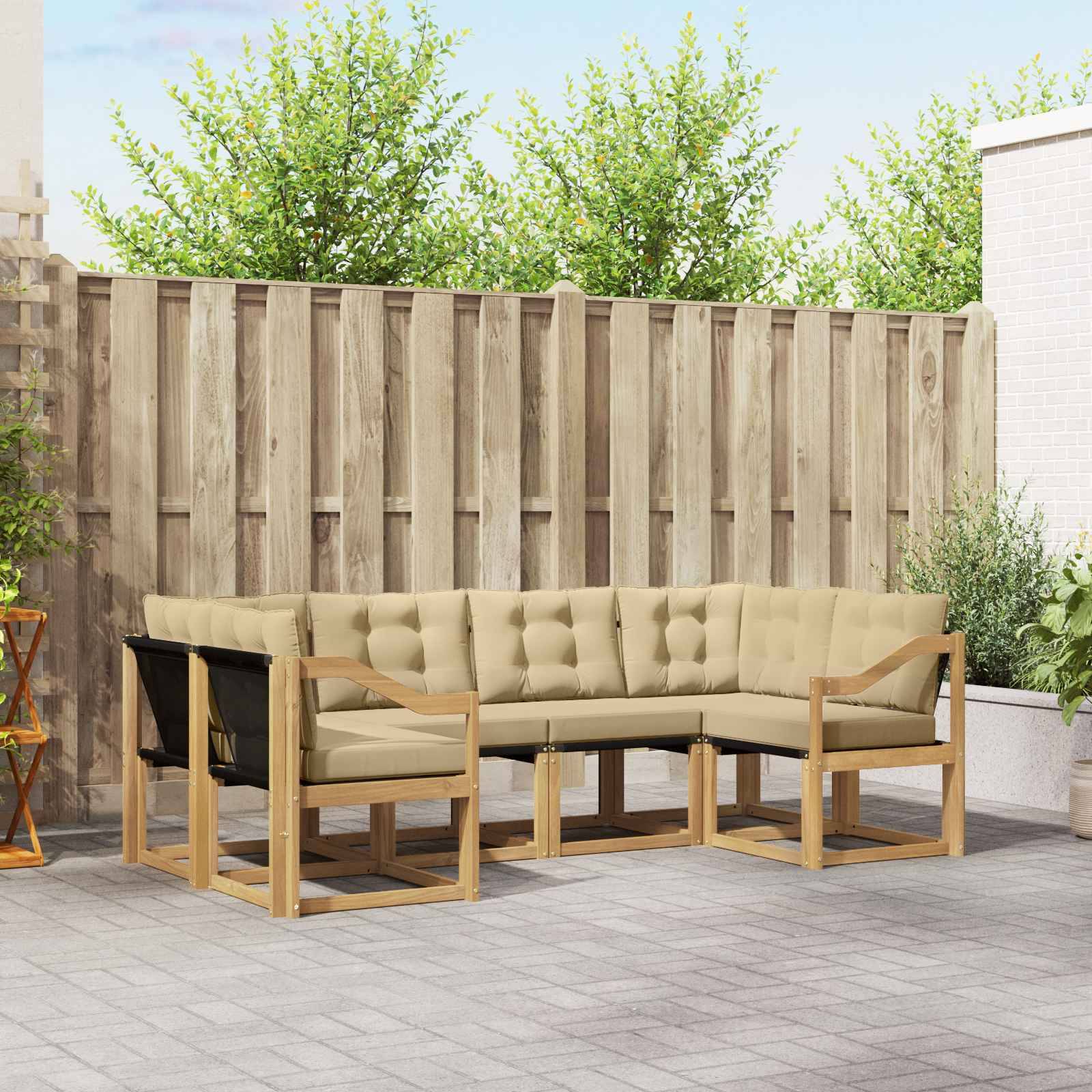 vidaXL Outdoor-Sofagarnitur mit Kissen 6 pcs Weiß und Beige