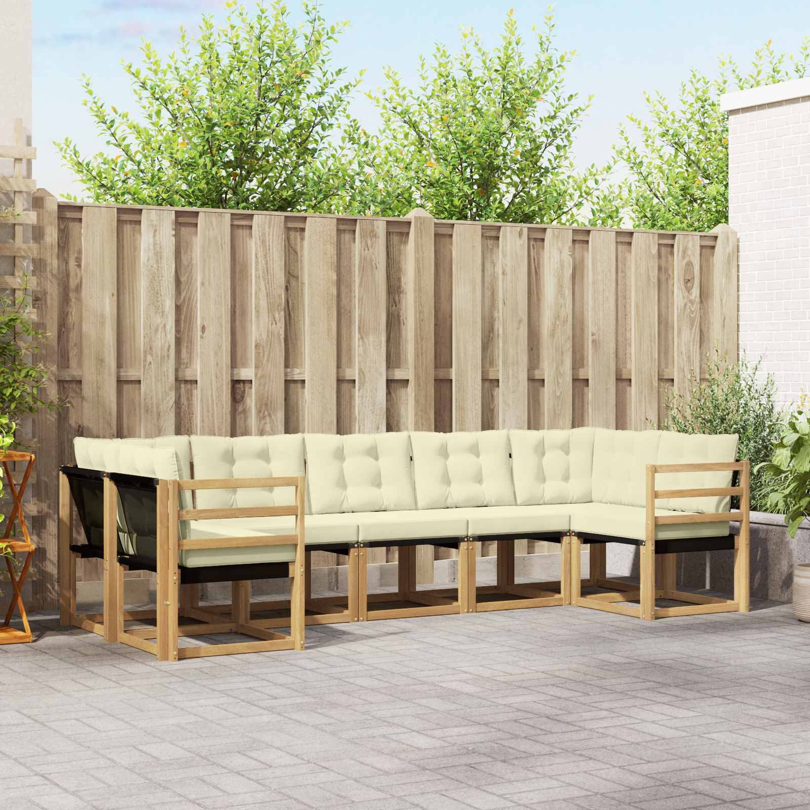 vidaXL Outdoor-Sofagarnitur mit Kissen 7 pcs Weiß und Creme
