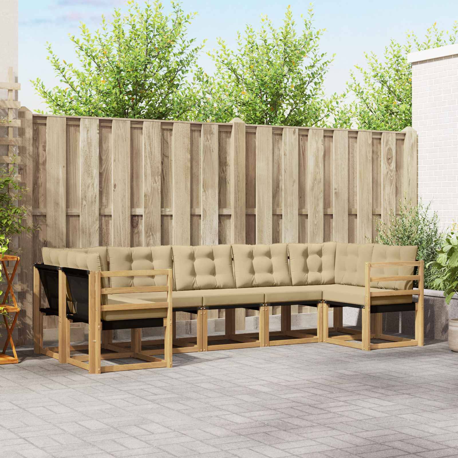 vidaXL Outdoor-Sofagarnitur mit Kissen 7 pcs Weiß und Beige