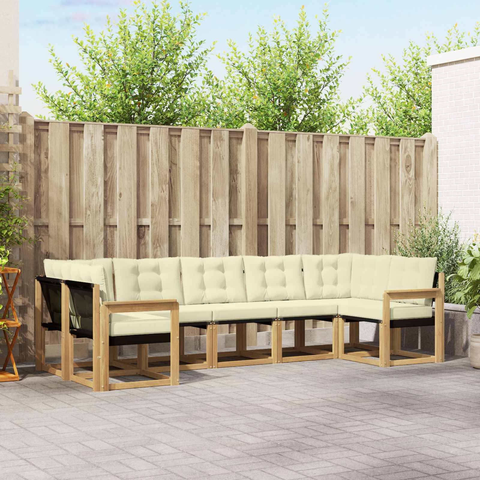 vidaXL Outdoor-Sofagarnitur mit Kissen 7 pcs Weiß und Creme
