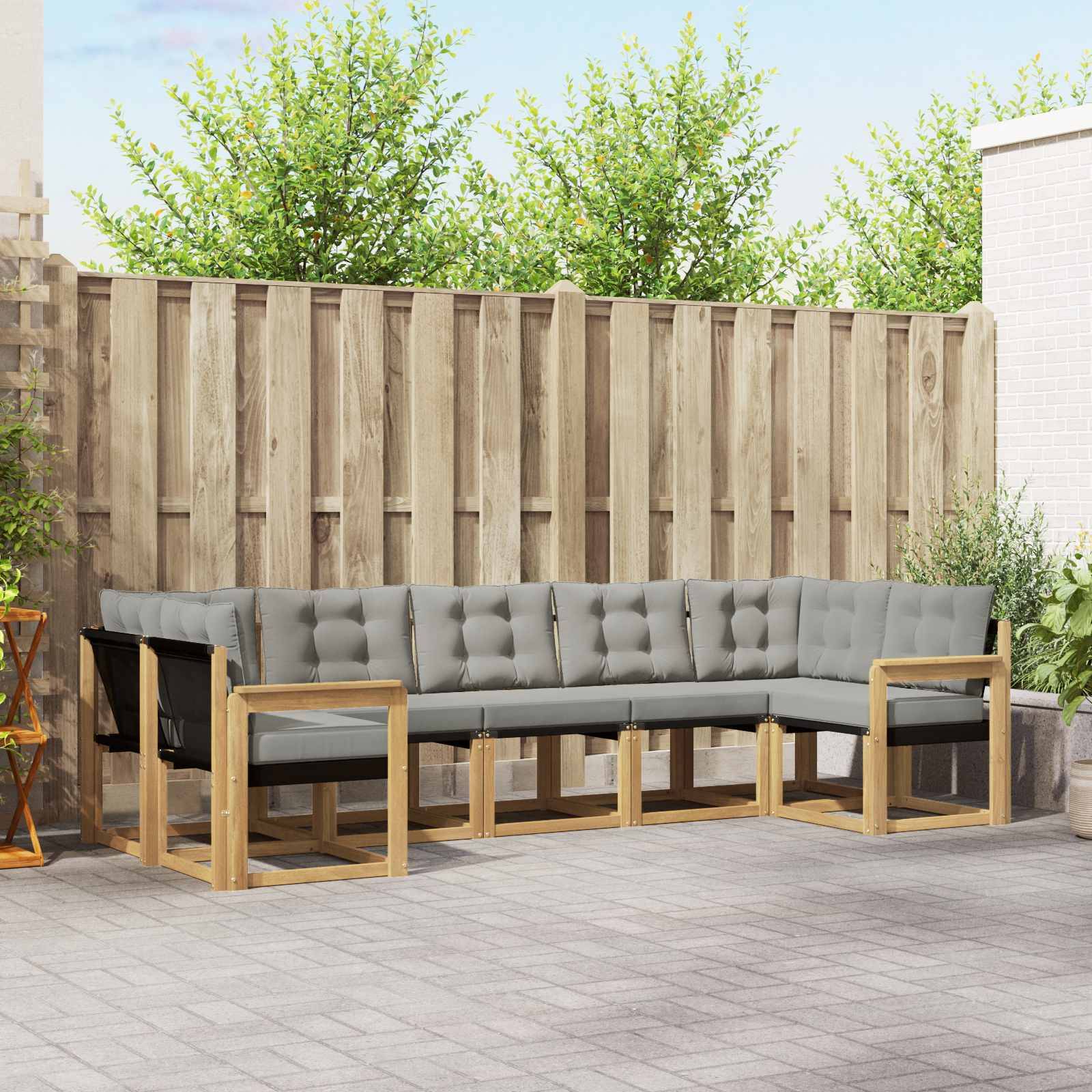 vidaXL Outdoor-Sofagarnitur mit Kissen 7 pcs Weiß und Hellgrau