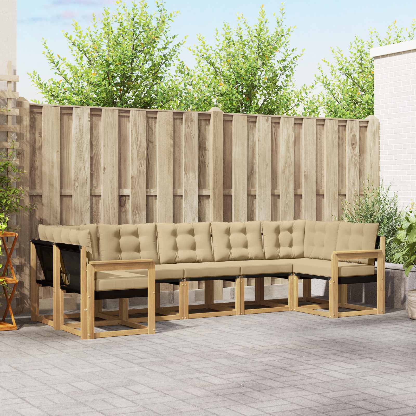 vidaXL Outdoor-Sofagarnitur mit Kissen 7 pcs Weiß und Beige