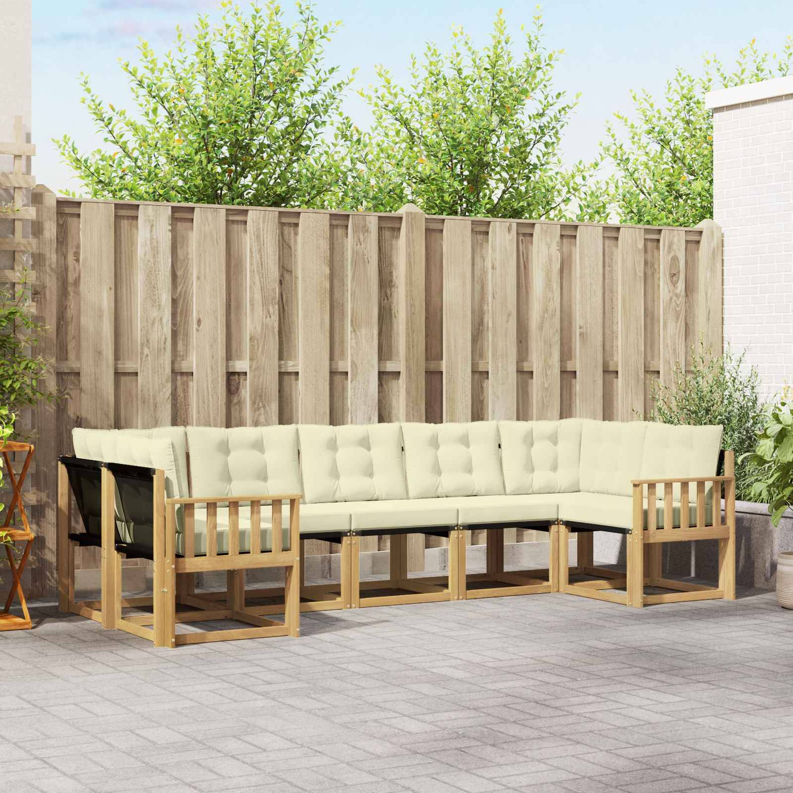 vidaXL Outdoor-Sofagarnitur mit Kissen 7 pcs Weiß und Creme