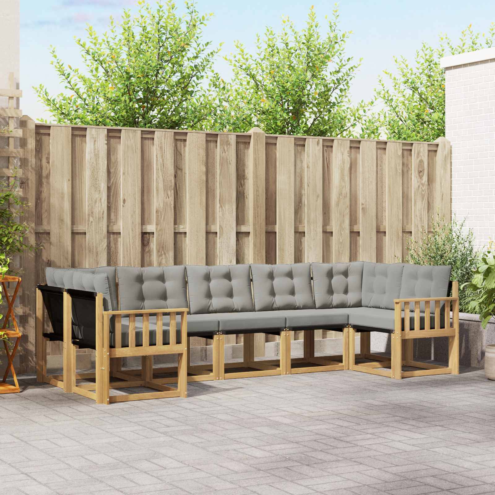 vidaXL Outdoor-Sofagarnitur mit Kissen 7 pcs Weiß und Hellgrau