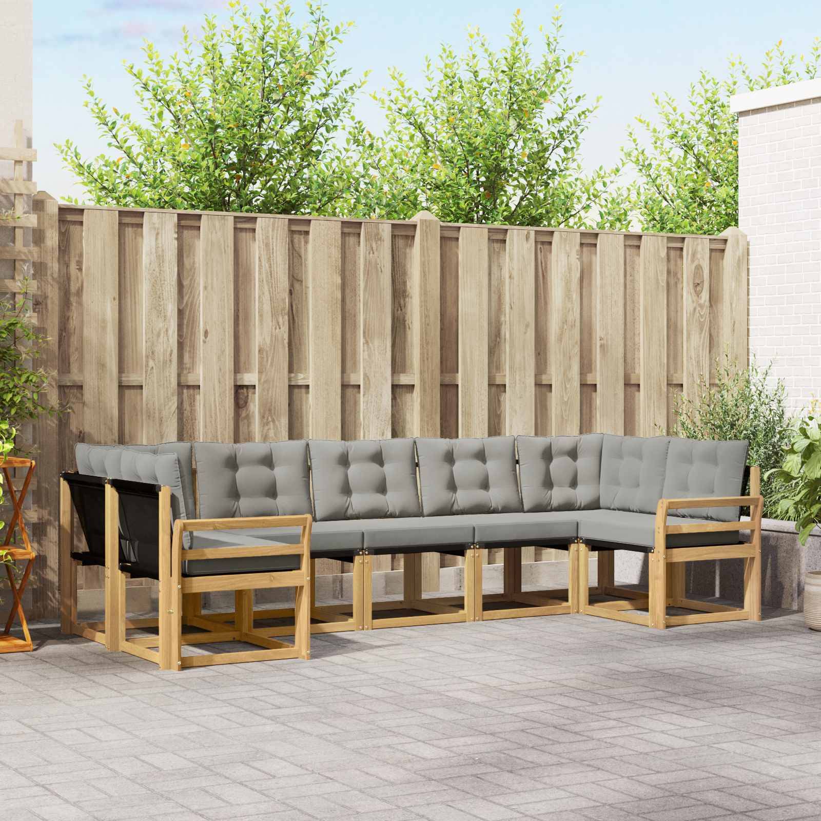vidaXL Outdoor-Sofagarnitur mit Kissen 7 pcs Weiß und Hellgrau