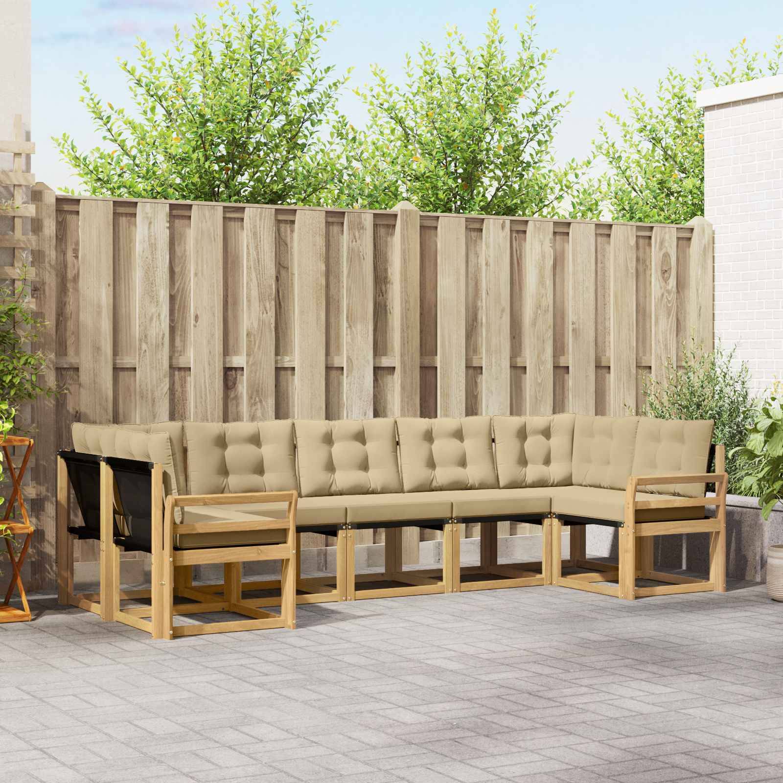 vidaXL Outdoor-Sofagarnitur mit Kissen 7 pcs Weiß und Beige