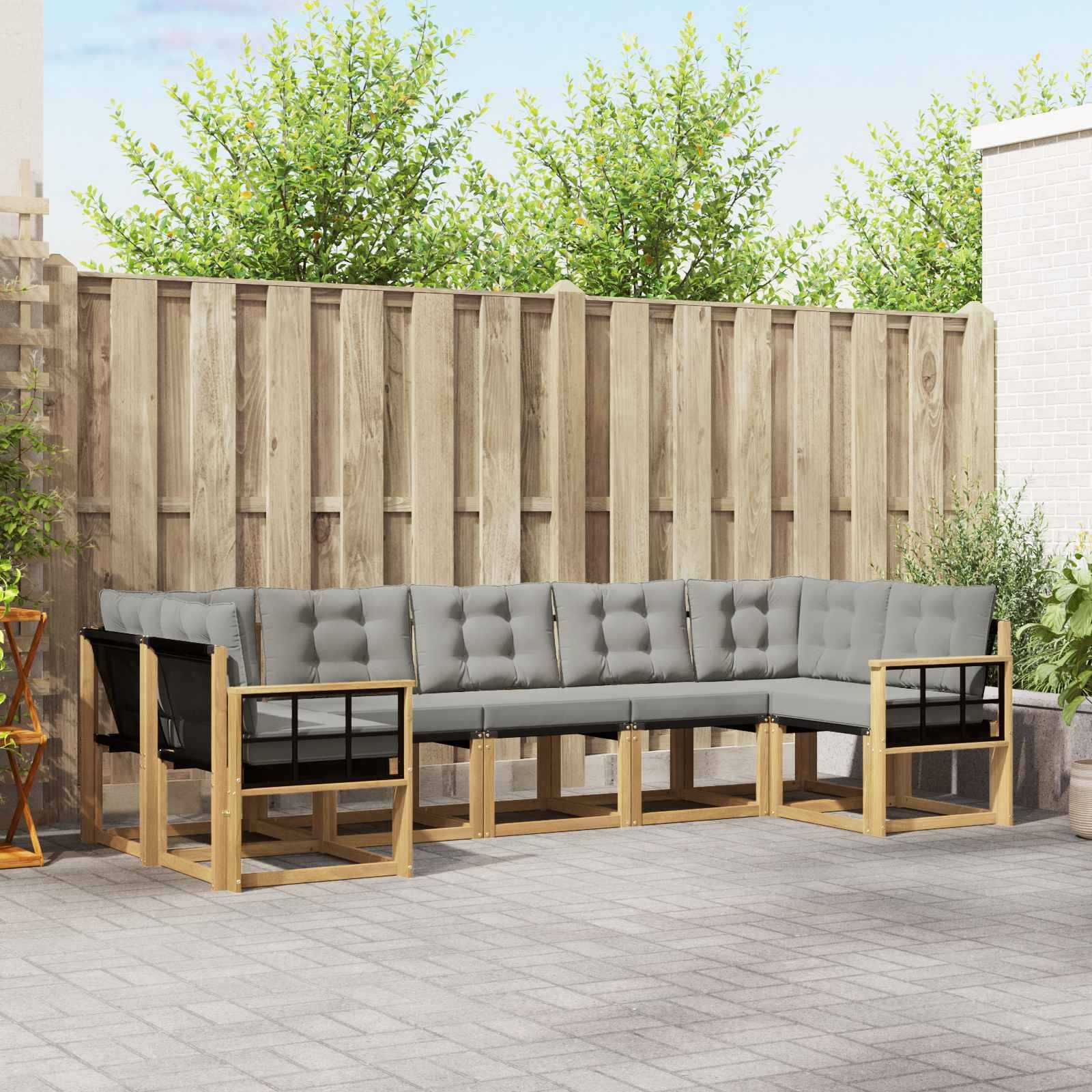 vidaXL Outdoor-Sofagarnitur mit Kissen 7 pcs Weiß und Hellgrau