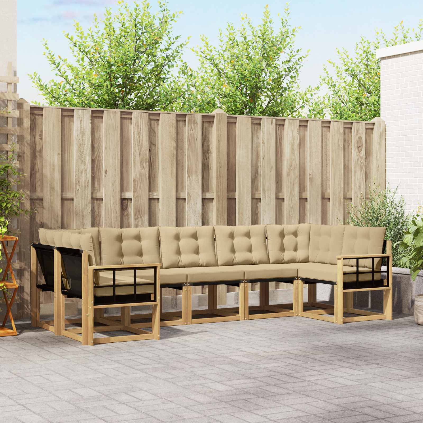 vidaXL Outdoor-Sofagarnitur mit Kissen 7 pcs Weiß und Beige