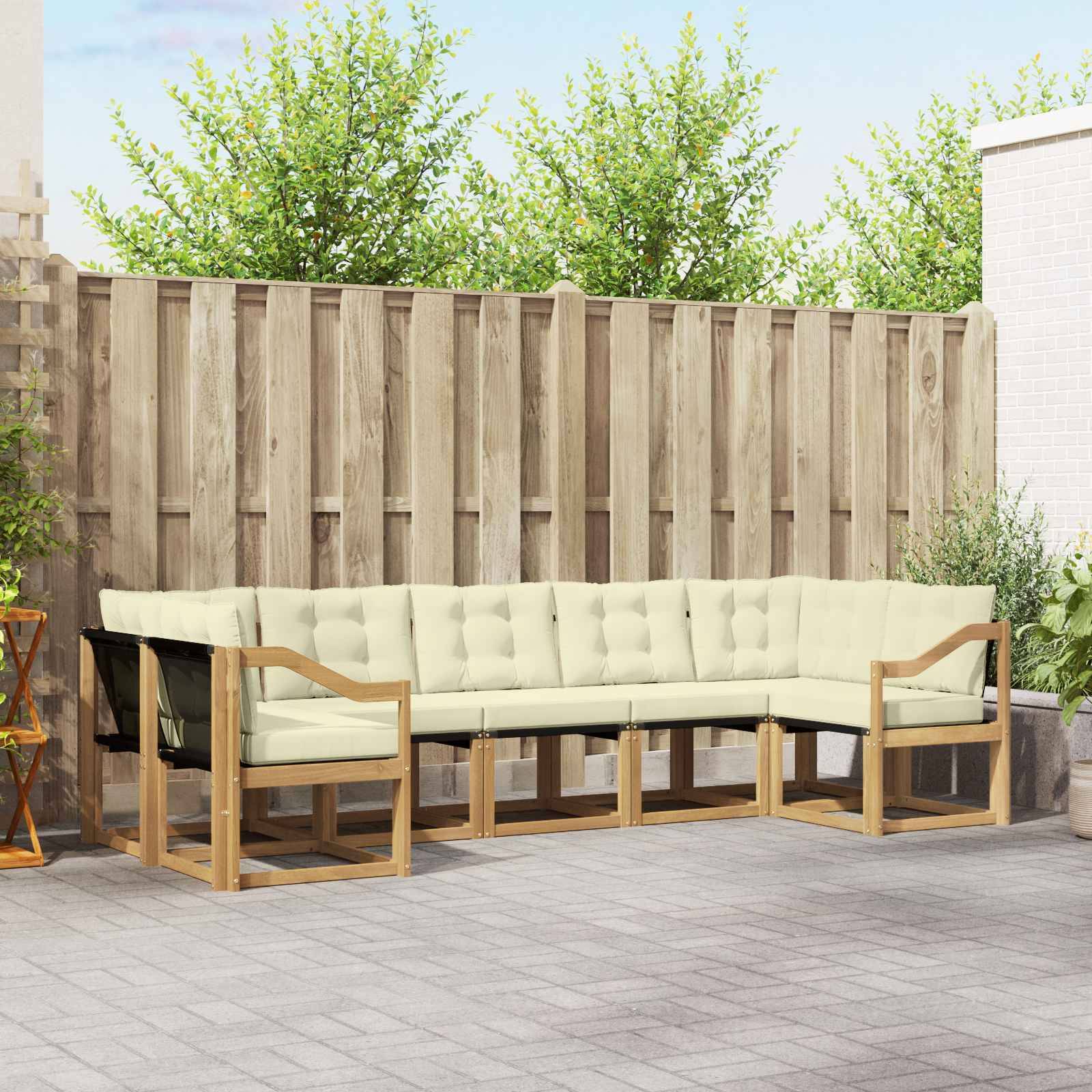 vidaXL Outdoor-Sofagarnitur mit Kissen 7 pcs Weiß und Creme