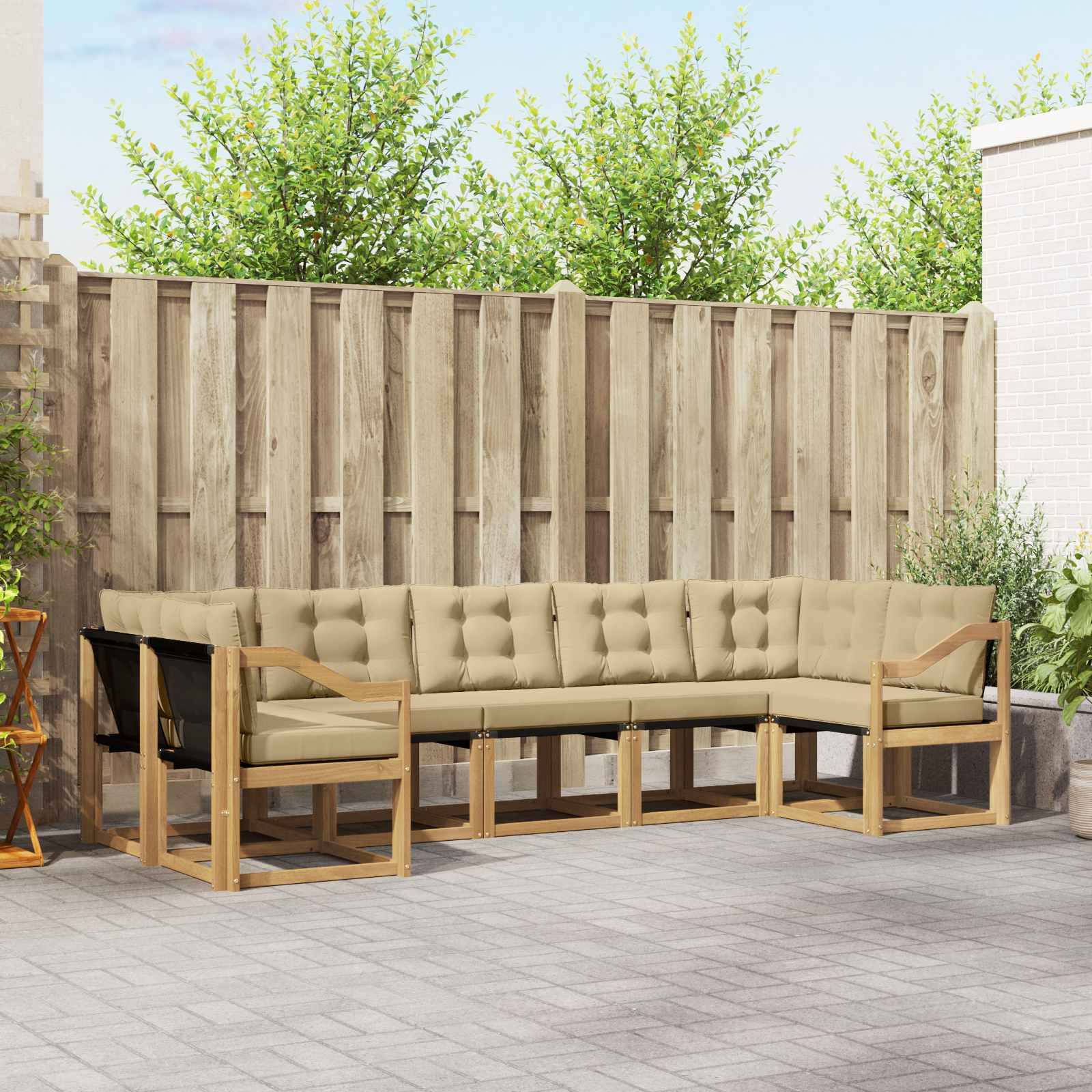 vidaXL Outdoor-Sofagarnitur mit Kissen 7 pcs Weiß und Beige