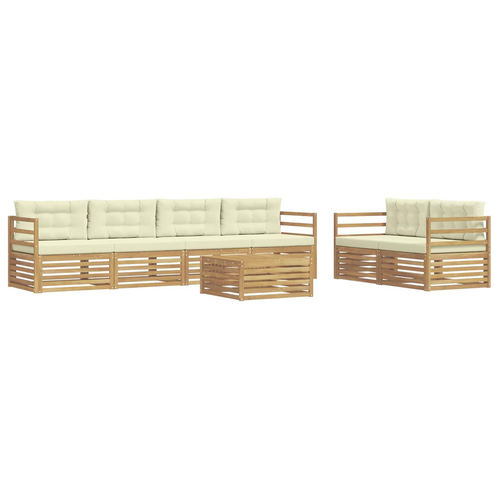 vidaXL Outdoor-Sofagarnitur mit Kissen 7 pcs Weiß und Creme Polyester