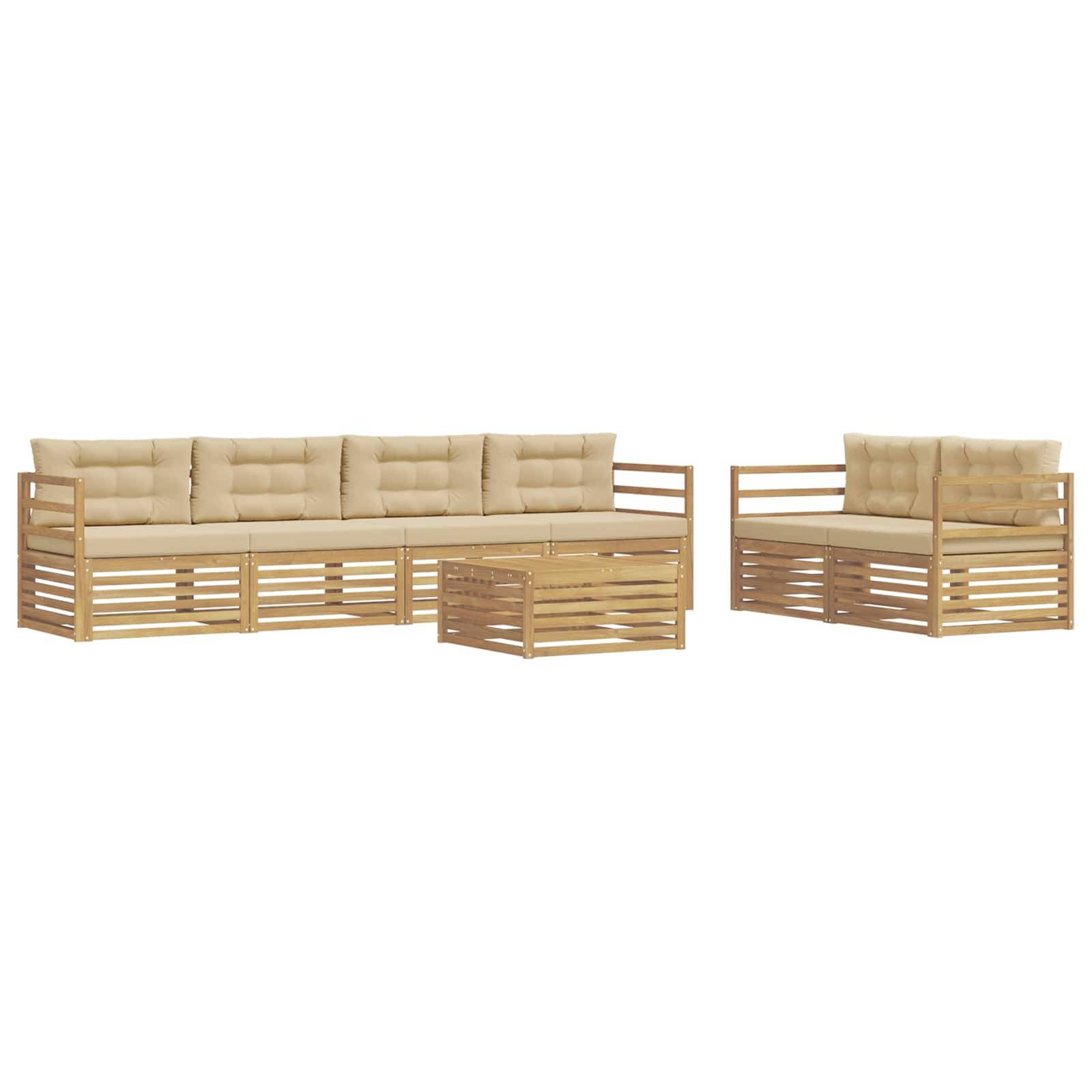 vidaXL Outdoor-Sofagarnitur mit Kissen 7 pcs Weiß und Beige Polyester