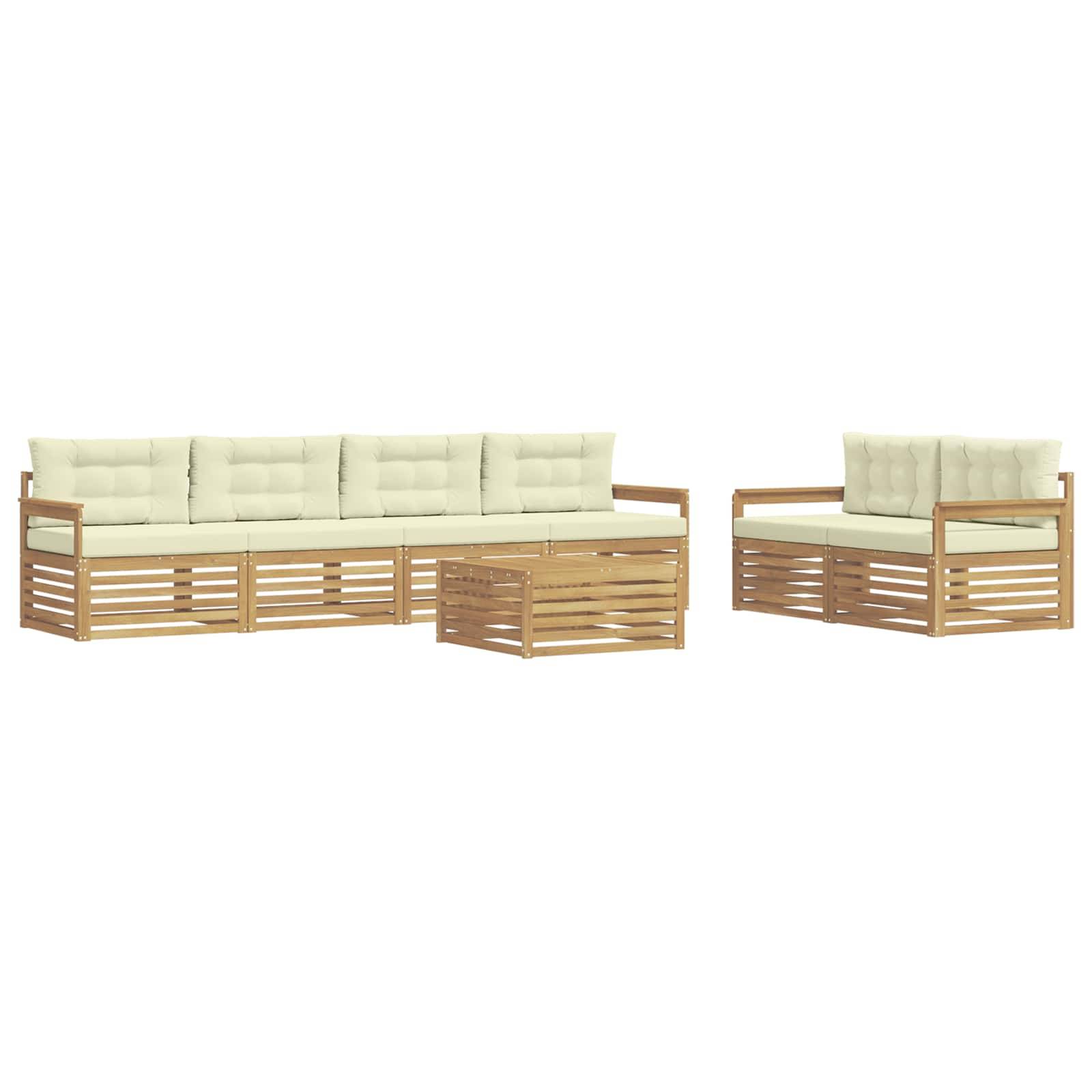 vidaXL Outdoor-Sofagarnitur mit Kissen 7 pcs Weiß und Creme Polyester