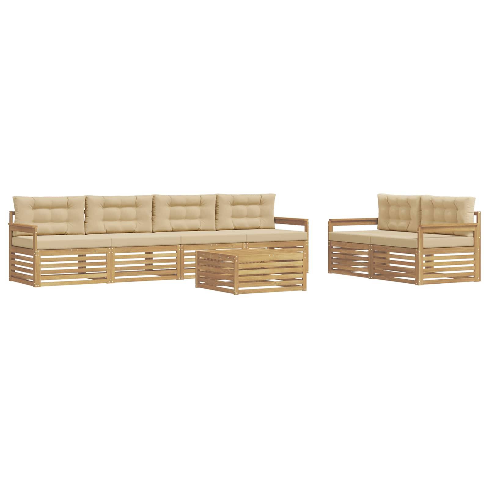 vidaXL Outdoor-Sofagarnitur mit Kissen 7 pcs Weiß und Beige Polyester