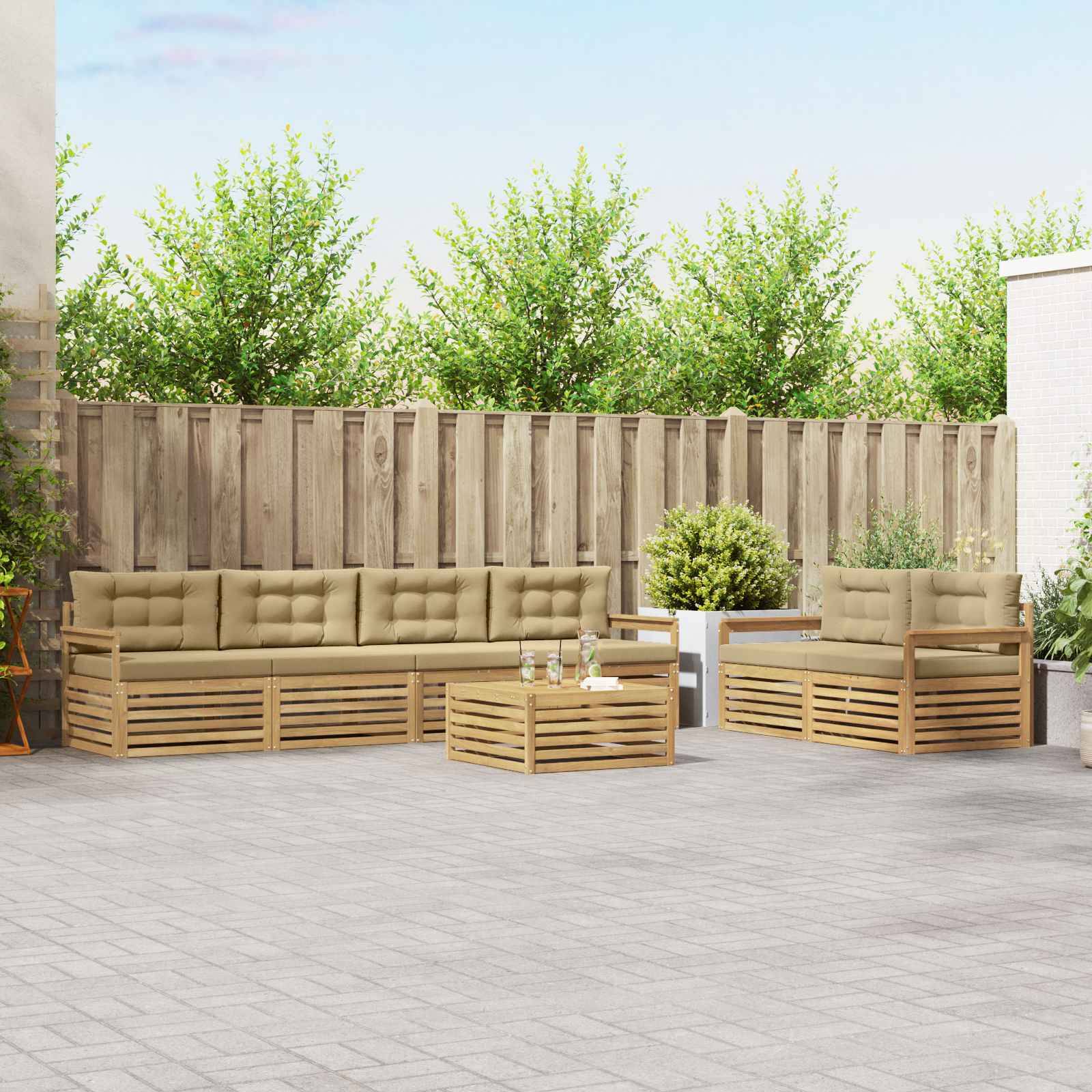 vidaXL Outdoor-Sofagarnitur mit Kissen 7 pcs Weiß und Beige Polyester