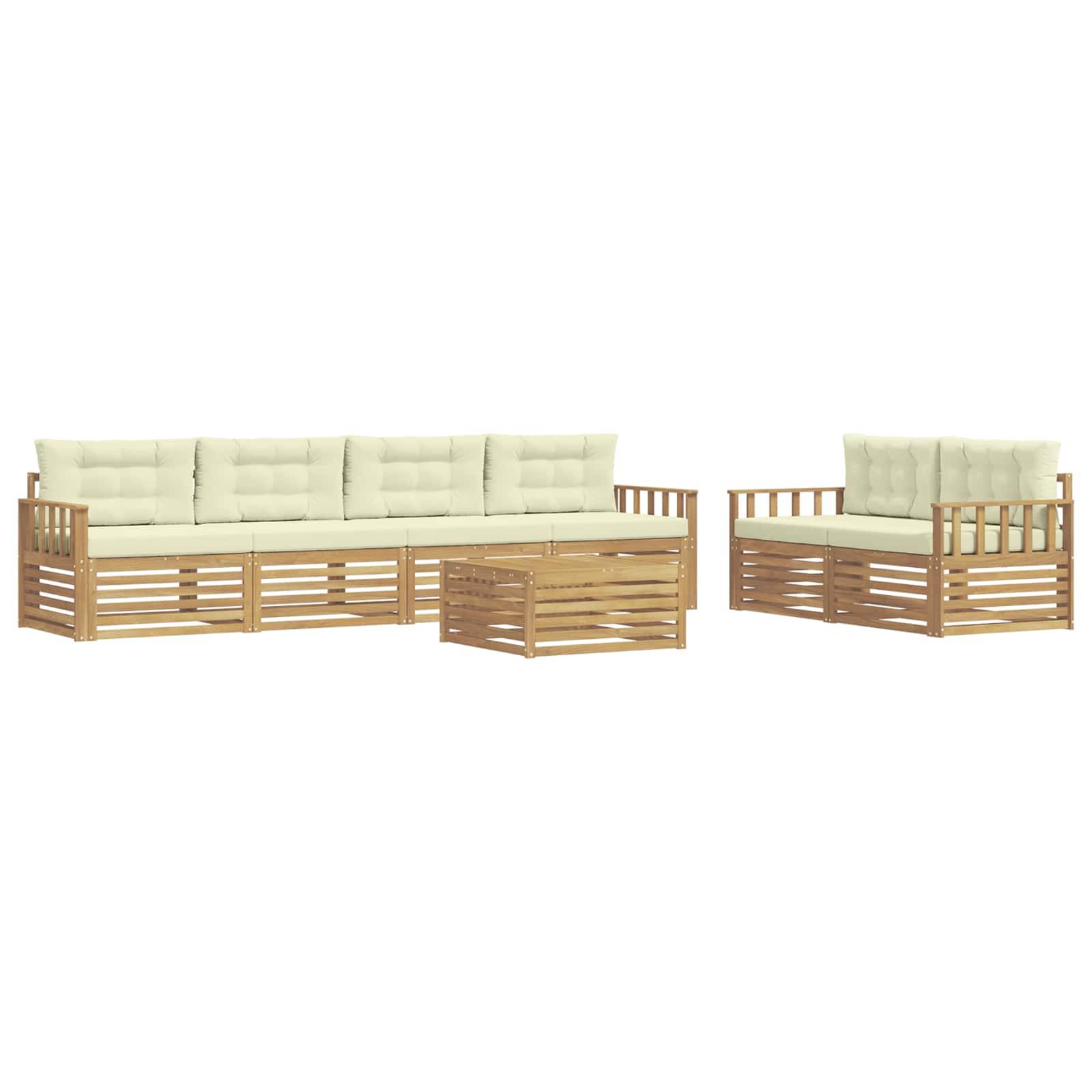 vidaXL Outdoor-Sofagarnitur mit Kissen 7 pcs Weiß und Creme Polyester