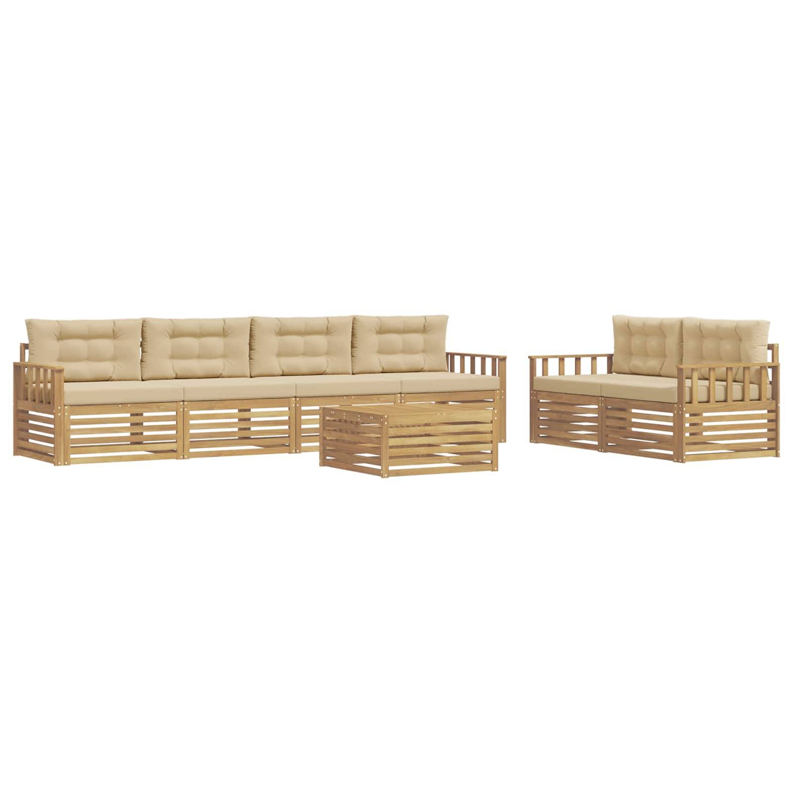 vidaXL Outdoor-Sofagarnitur mit Kissen 7 pcs Weiß und Beige Polyester