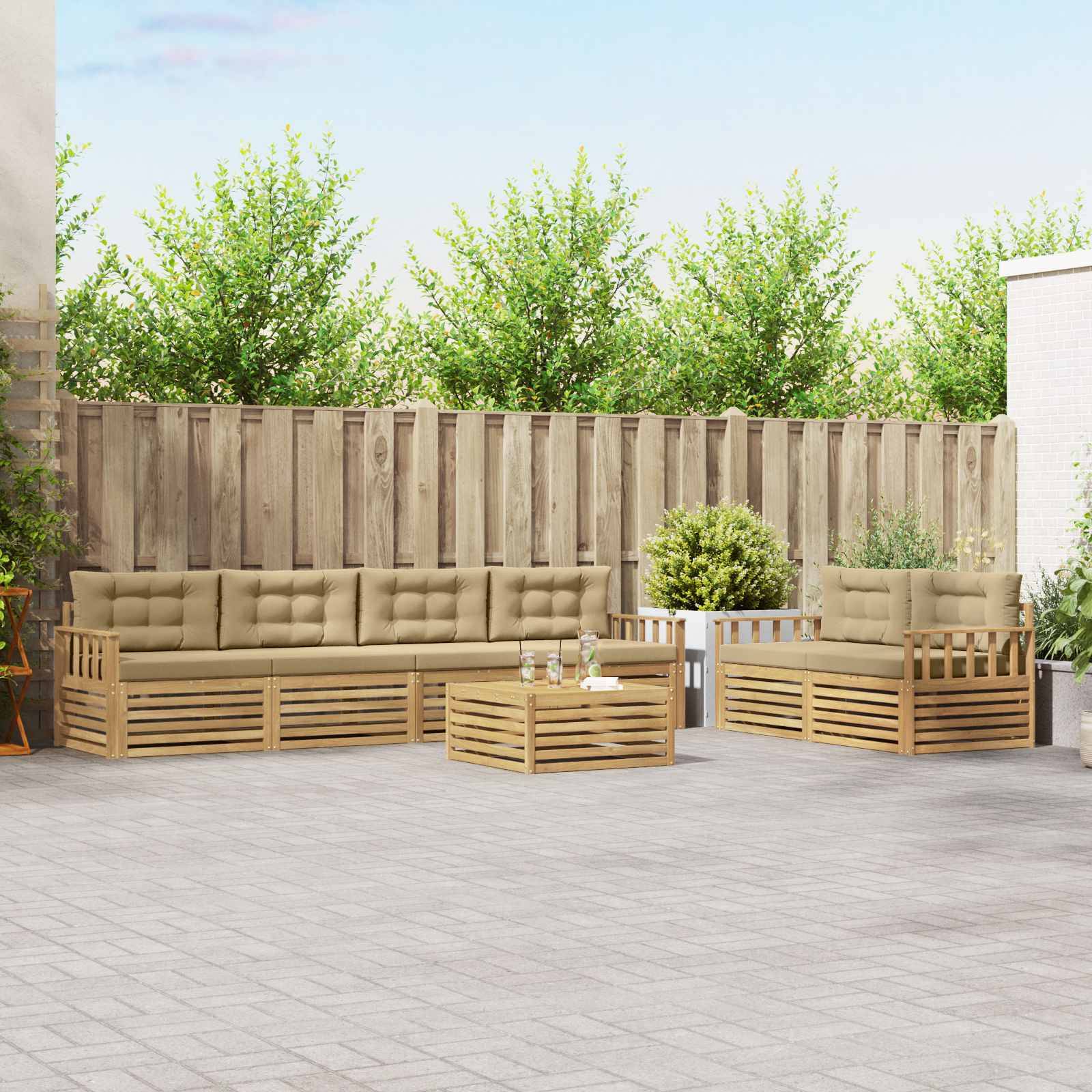 vidaXL Outdoor-Sofagarnitur mit Kissen 7 pcs Weiß und Beige Polyester
