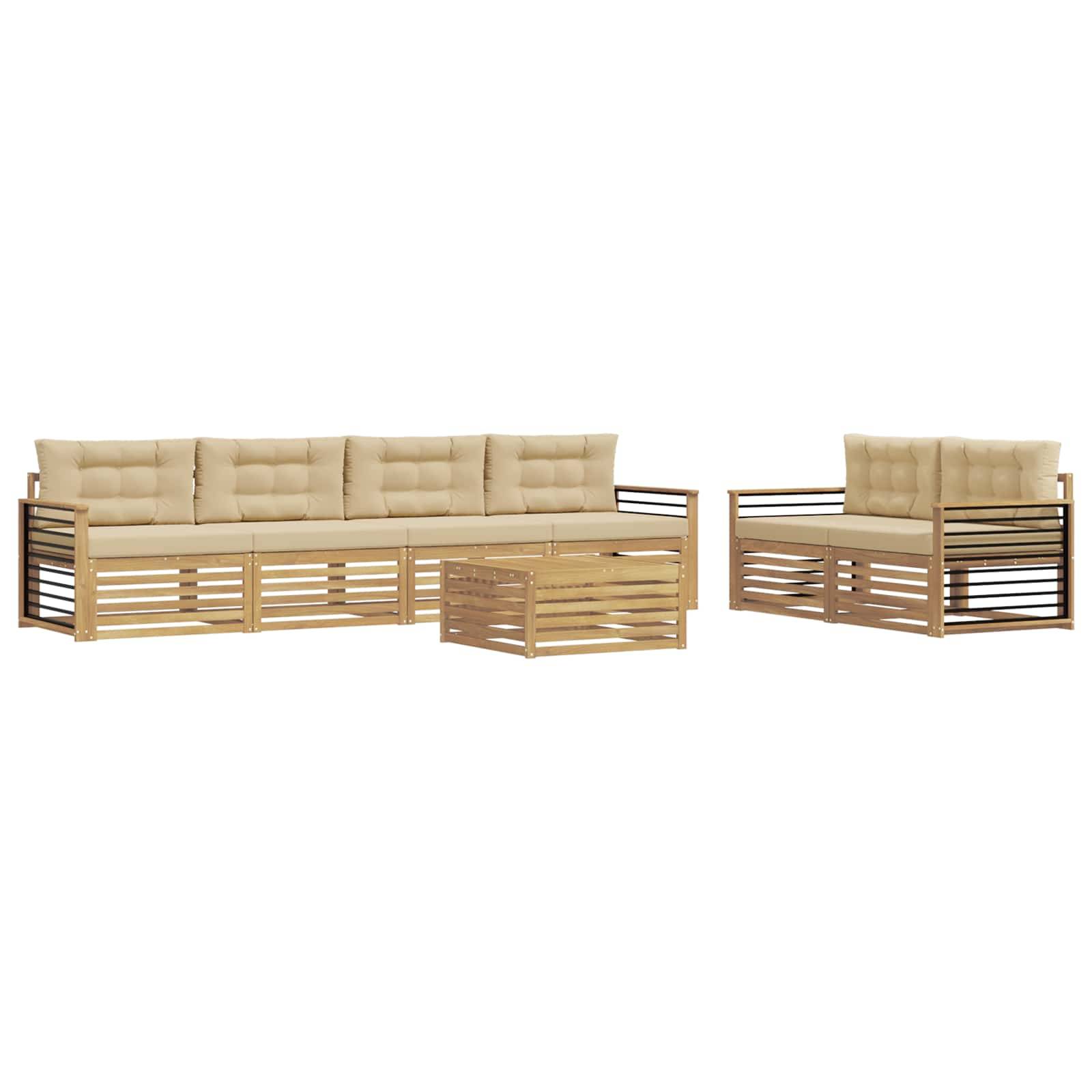 vidaXL Outdoor-Sofagarnitur mit Kissen 7 pcs Weiß und Beige Polyester