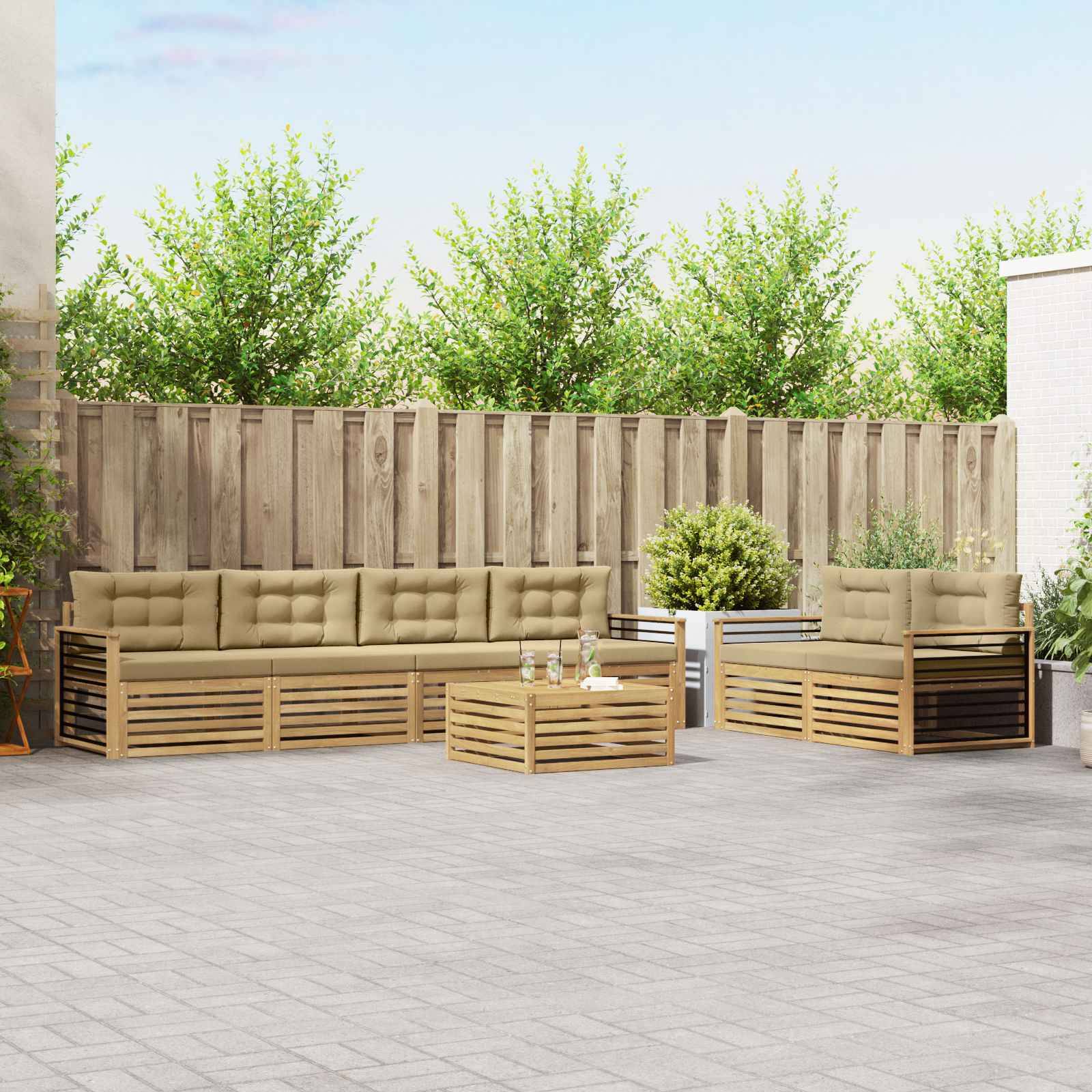 vidaXL Outdoor-Sofagarnitur mit Kissen 7 pcs Weiß und Beige Polyester