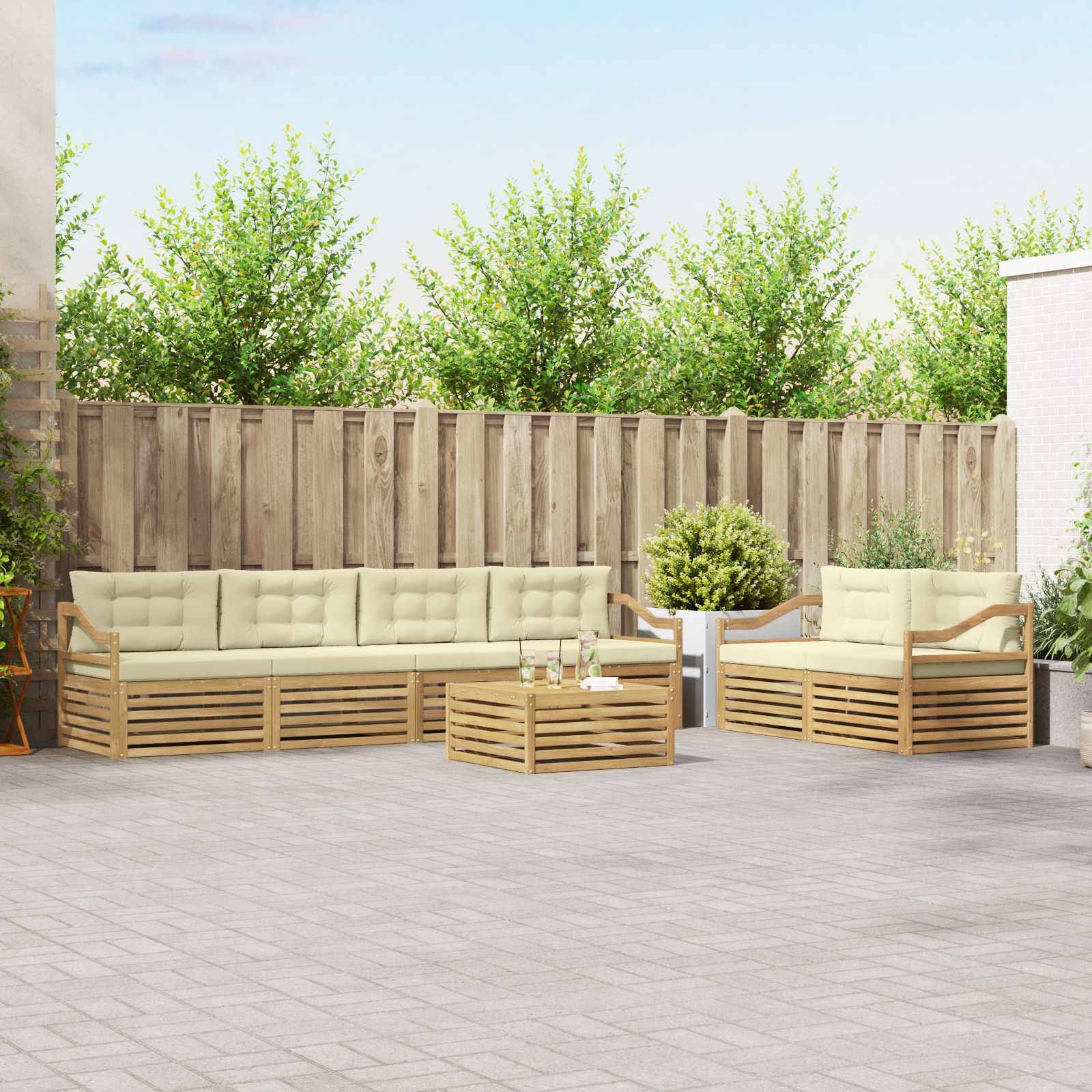 vidaXL Outdoor-Sofagarnitur mit Kissen 7 pcs Weiß und Creme Polyester