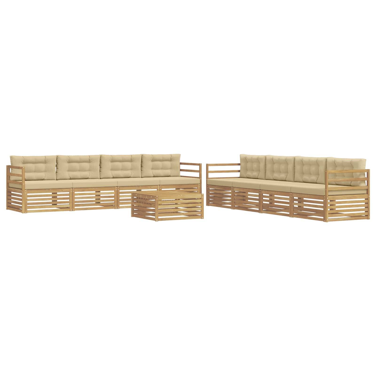 vidaXL Outdoor-Sofagarnitur mit Kissen 9 pcs Weiß und Beige Polyester