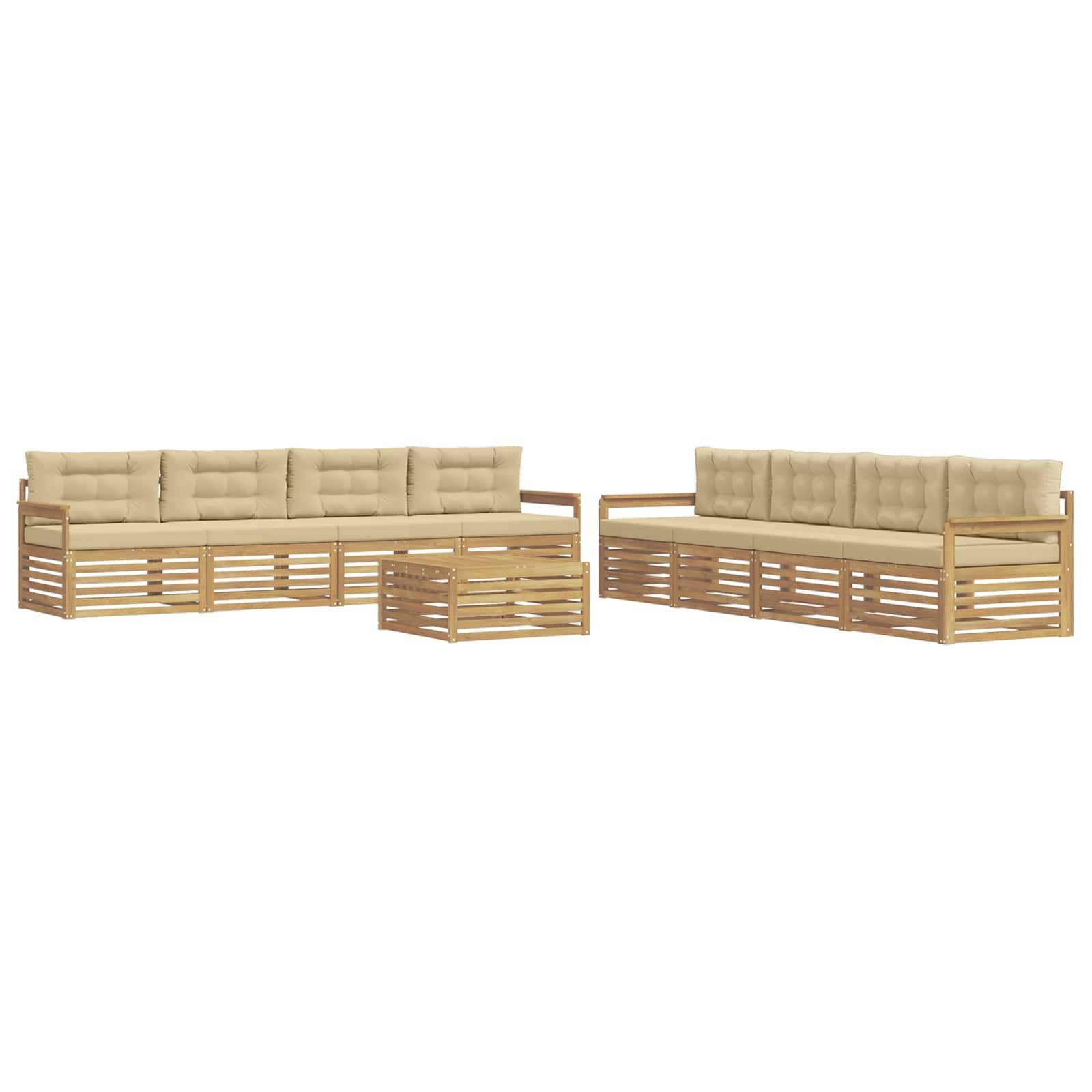 vidaXL Outdoor-Sofagarnitur mit Kissen 9 pcs Weiß und Beige Polyester