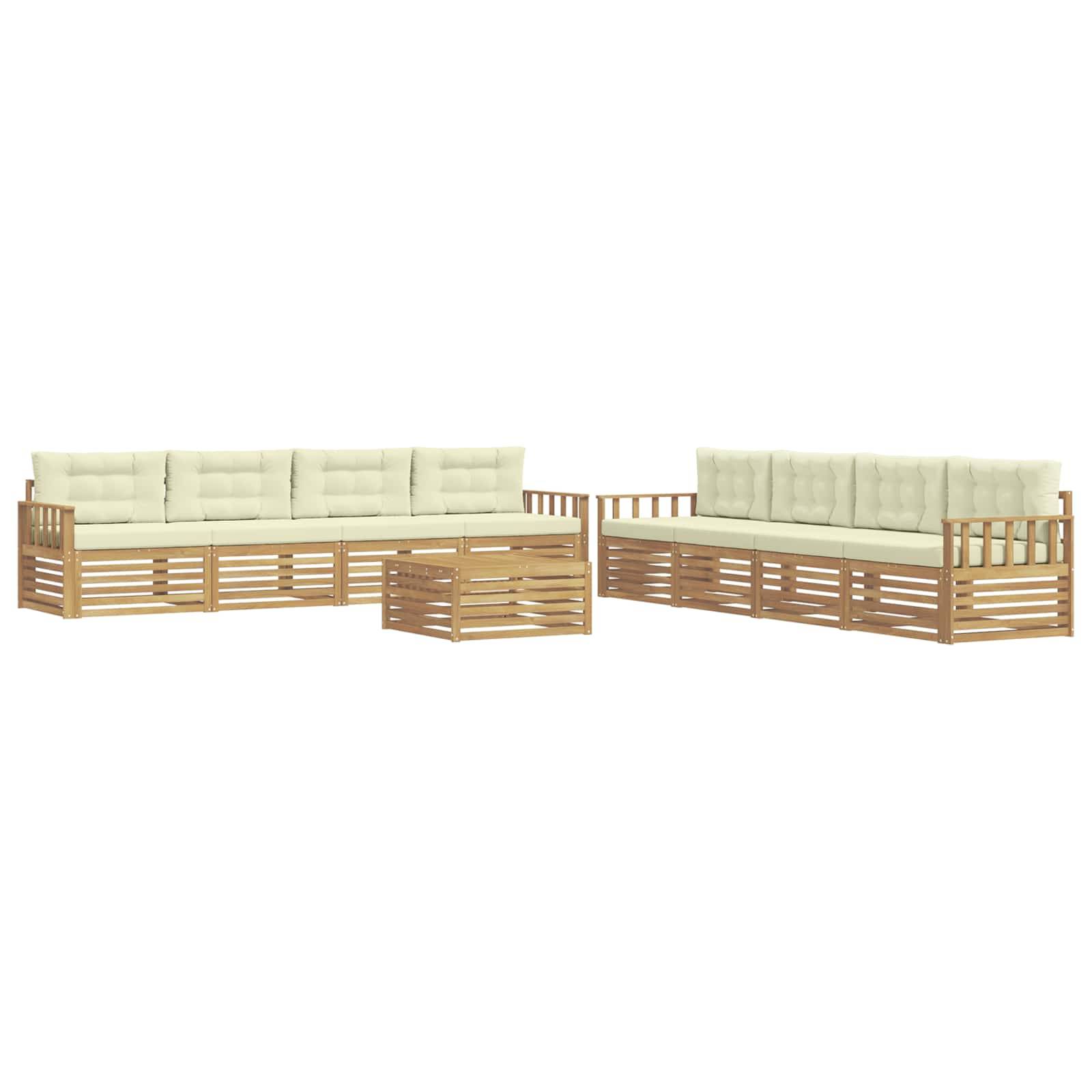 vidaXL Outdoor-Sofagarnitur mit Kissen 9 pcs Weiß und Creme Polyester