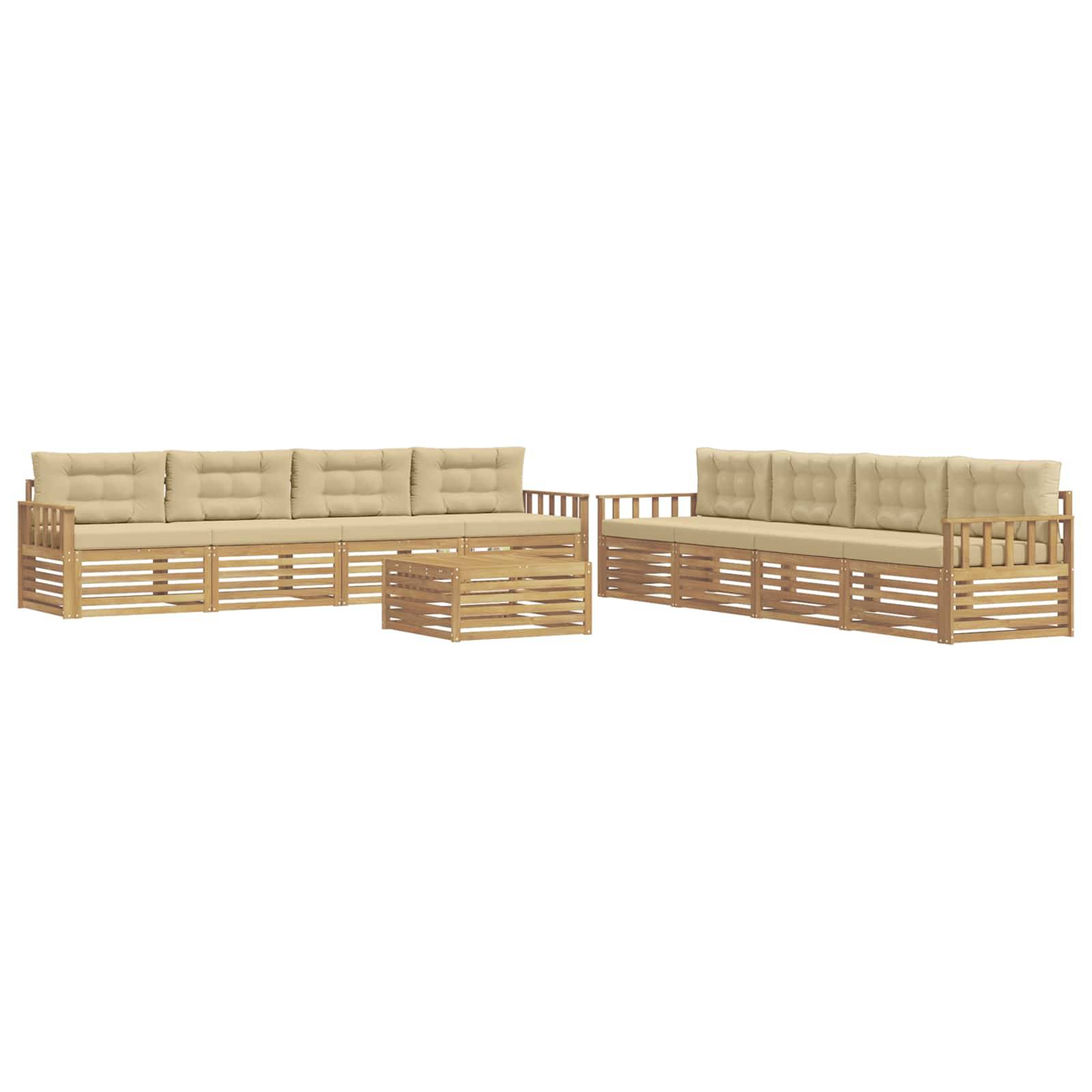 vidaXL Outdoor-Sofagarnitur mit Kissen 9 pcs Weiß und Beige Polyester