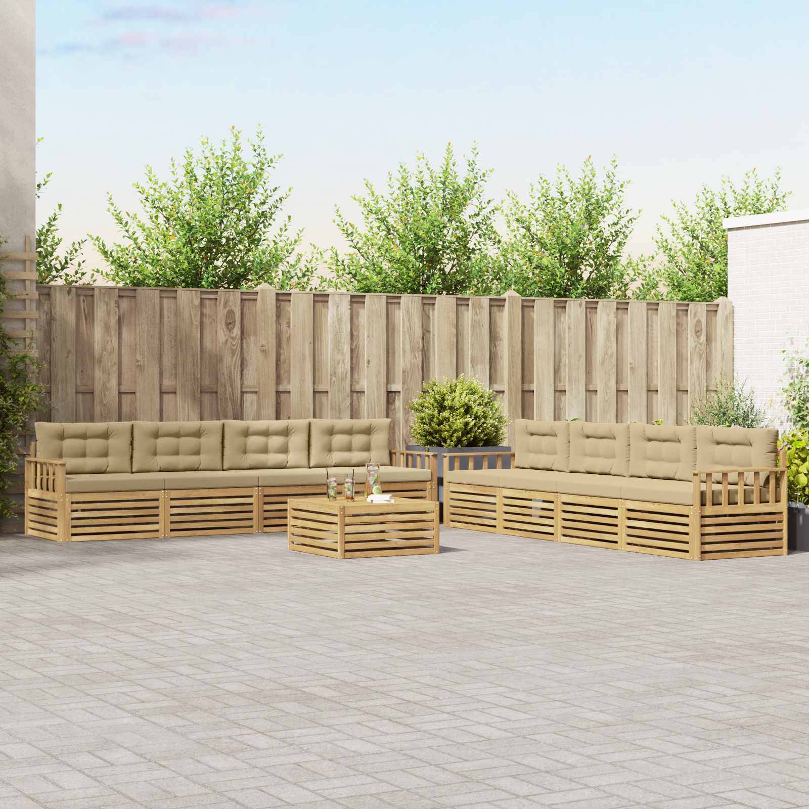 vidaXL Outdoor-Sofagarnitur mit Kissen 9 pcs Weiß und Beige Polyester