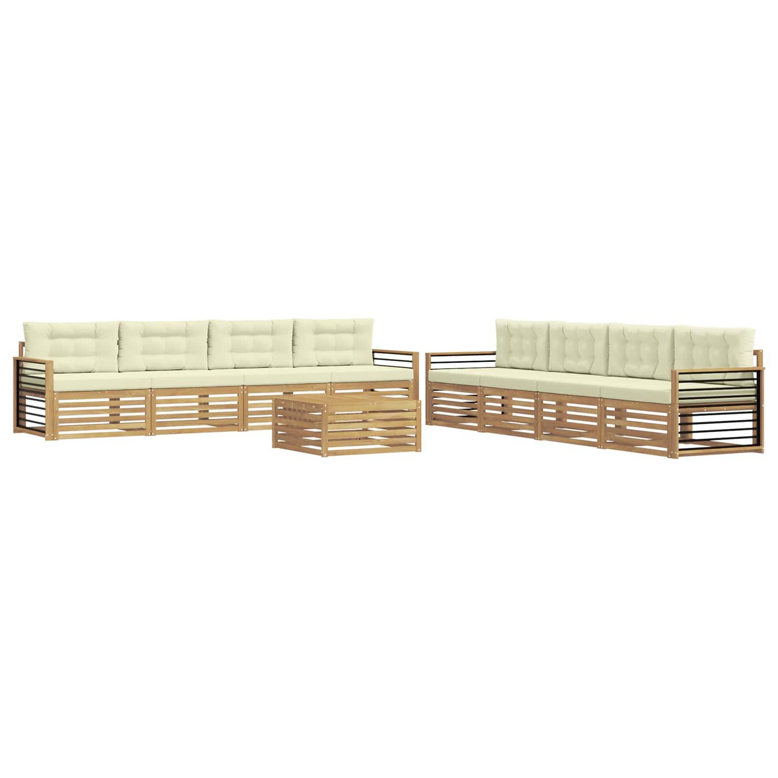 vidaXL Outdoor-Sofagarnitur mit Kissen 9 pcs Weiß und Creme Polyester