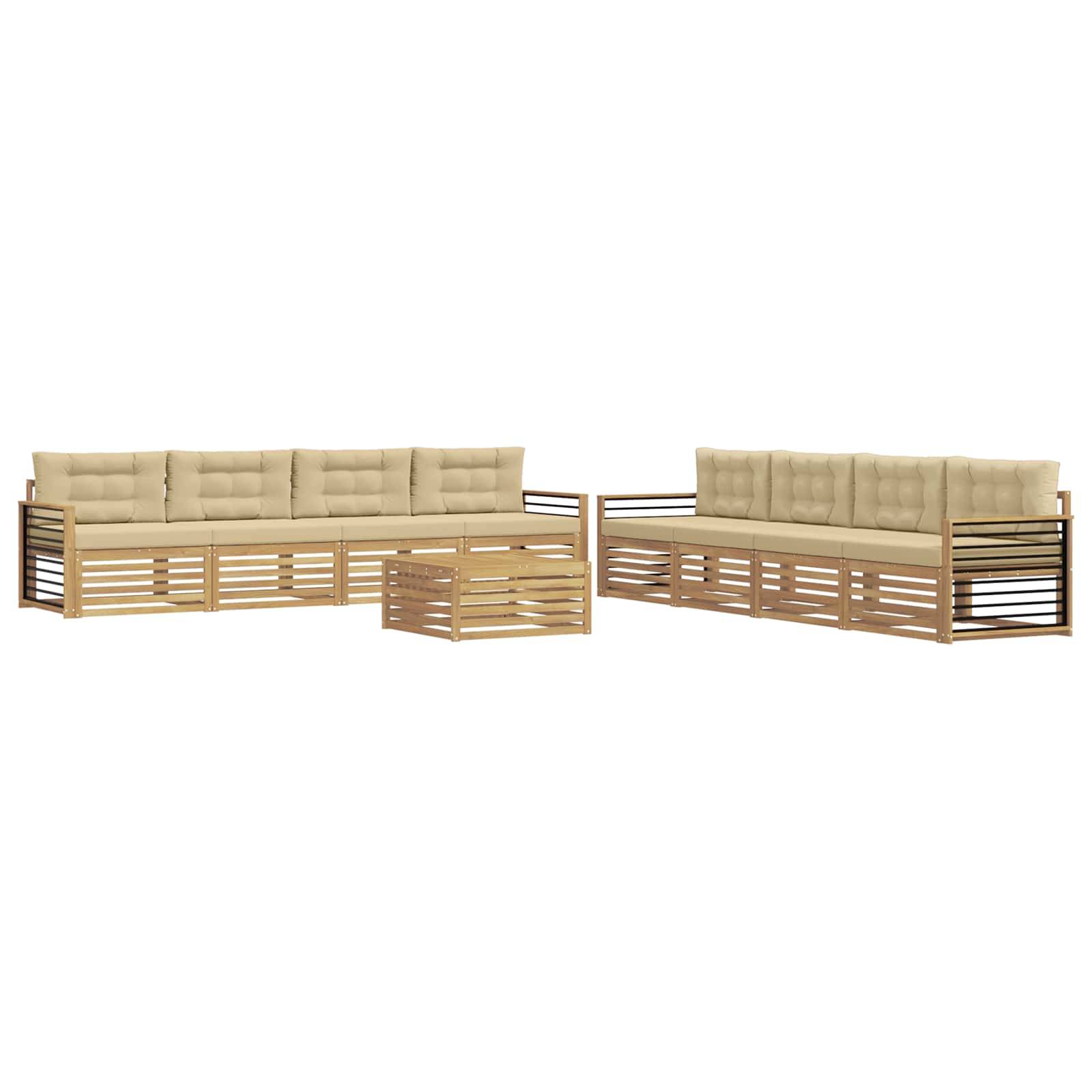 vidaXL Outdoor-Sofagarnitur mit Kissen 9 pcs Weiß und Beige Polyester