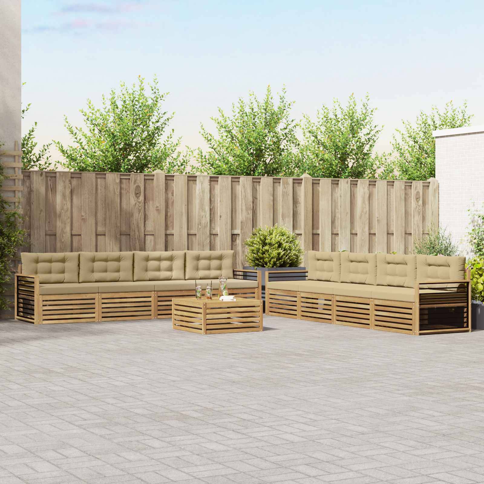 vidaXL Outdoor-Sofagarnitur mit Kissen 9 pcs Weiß und Beige Polyester