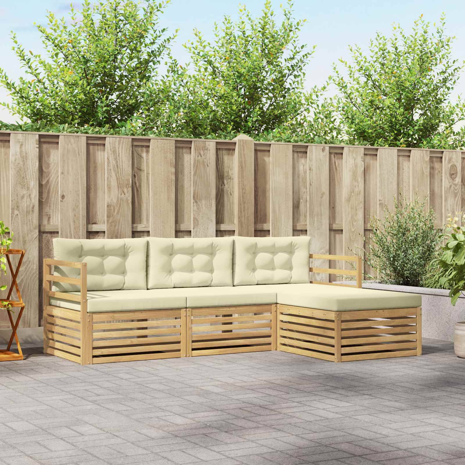 vidaXL Outdoor-Sofagarnitur mit Kissen 4 pcs Weiß und Creme Polyester