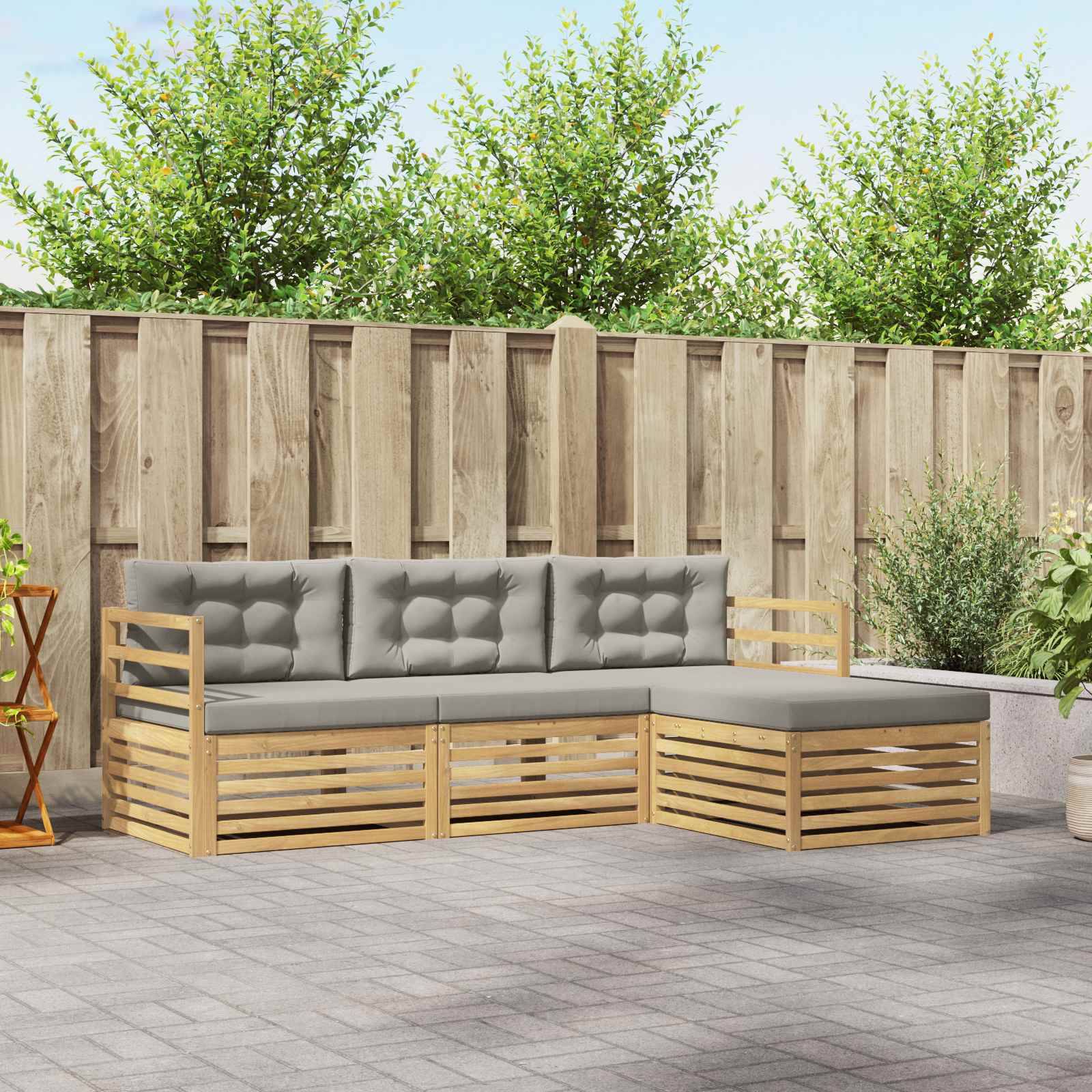 vidaXL Outdoor-Sofagarnitur 4 pcs Weiß und Hellgrau Polyester