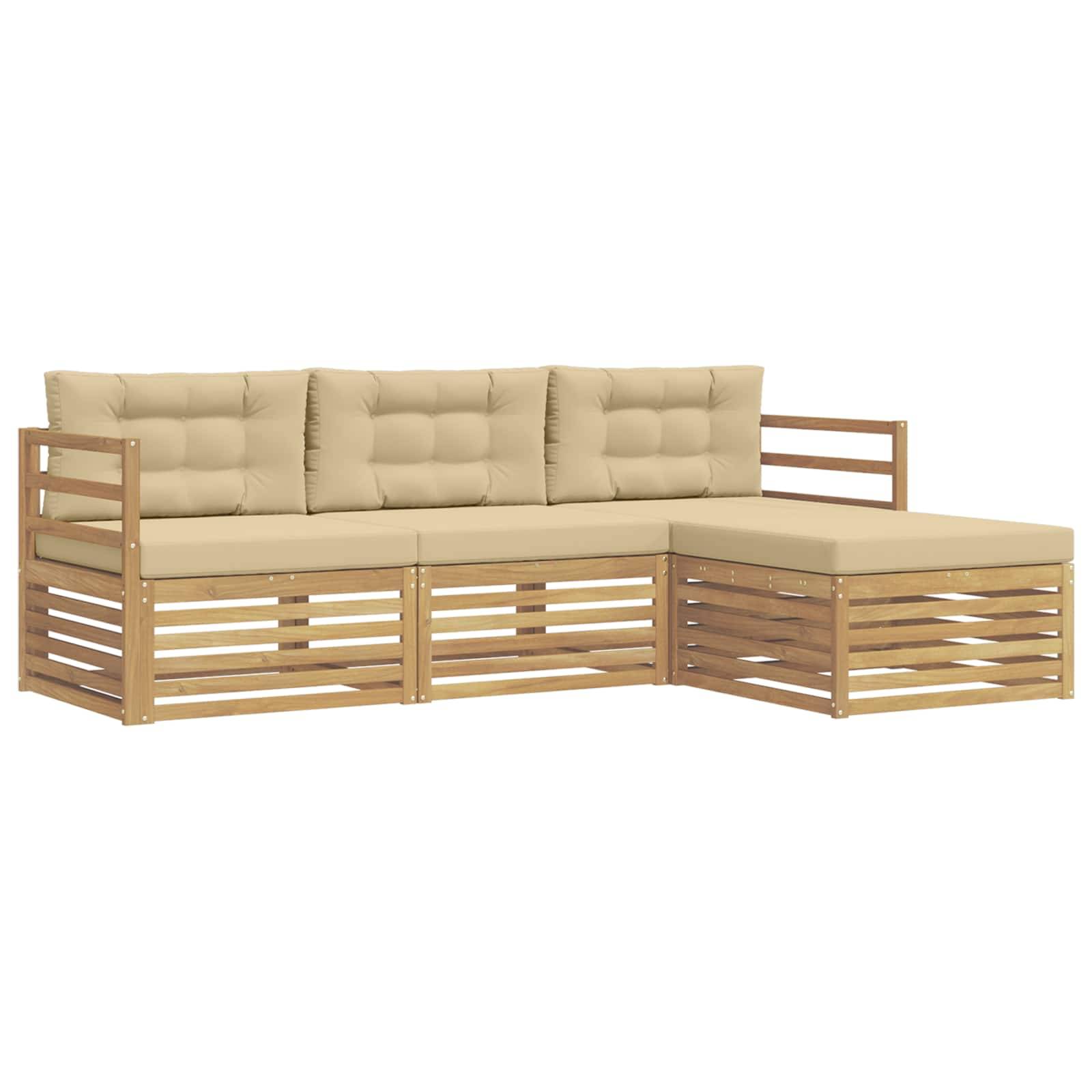 vidaXL Outdoor-Sofagarnitur mit Kissen 4 pcs Weiß und Beige Polyester