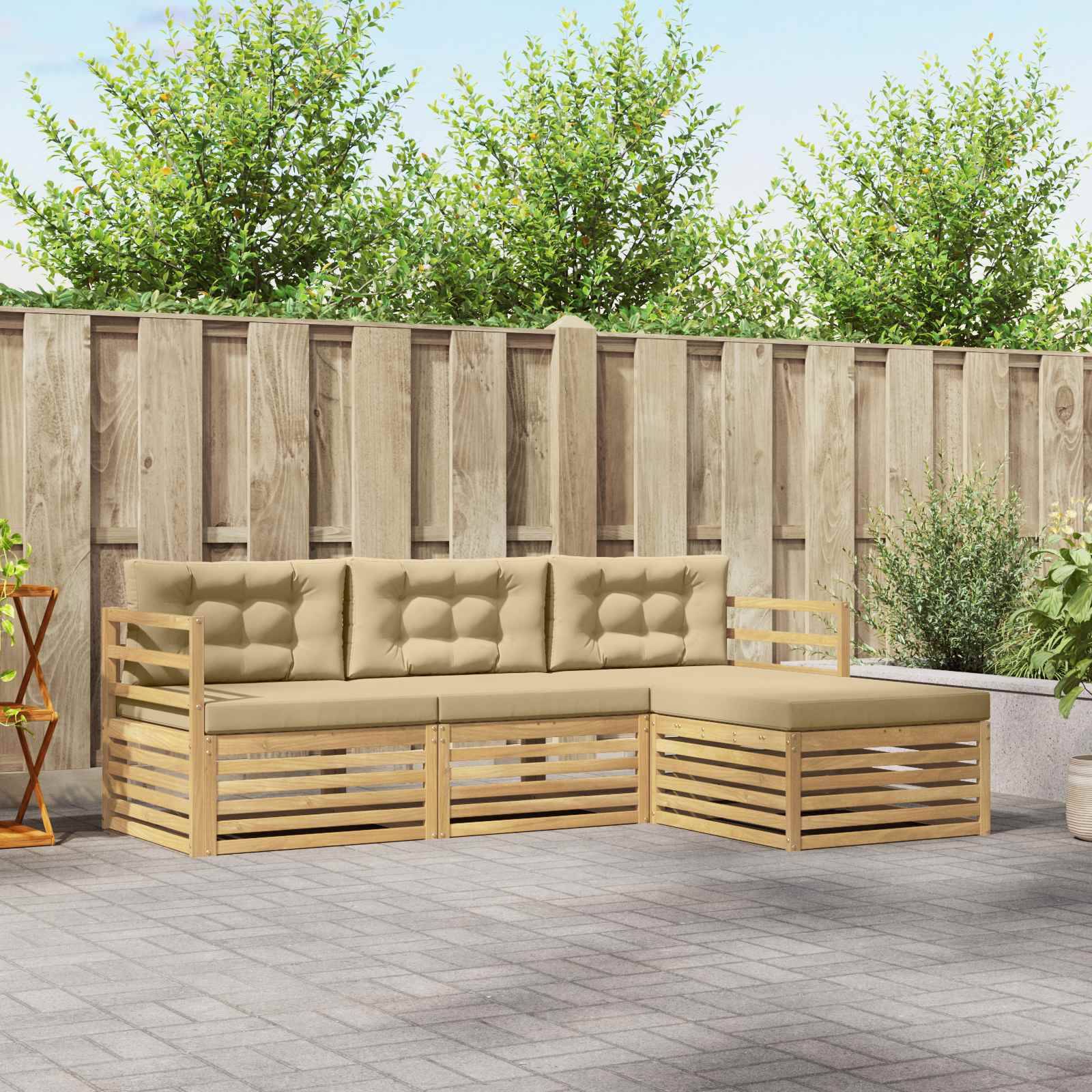 vidaXL Outdoor-Sofagarnitur mit Kissen 4 pcs Weiß und Beige Polyester