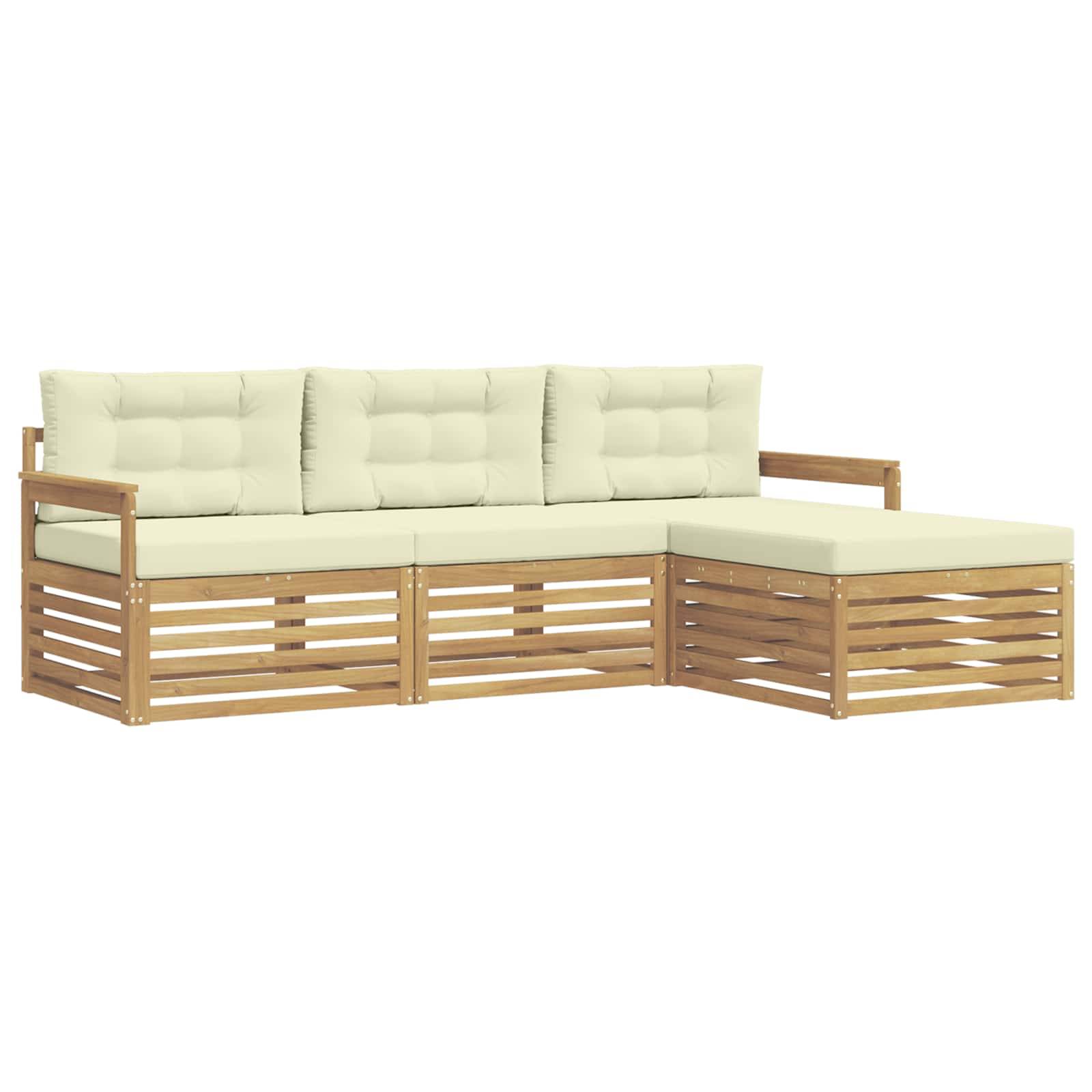 vidaXL Outdoor-Sofagarnitur mit Kissen 4 pcs Weiß und Creme Polyester