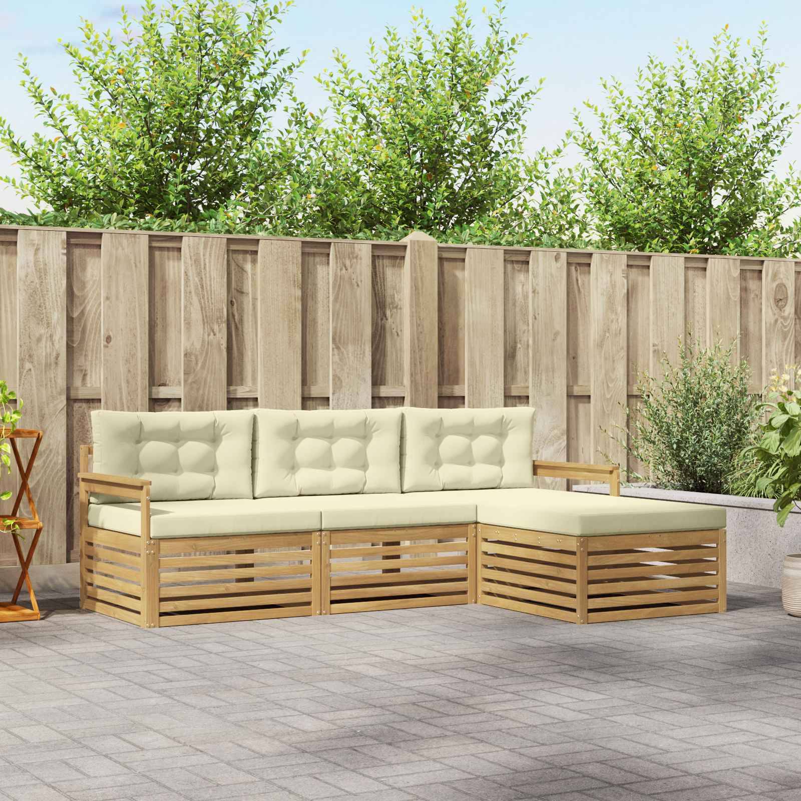 vidaXL Outdoor-Sofagarnitur mit Kissen 4 pcs Weiß und Creme Polyester