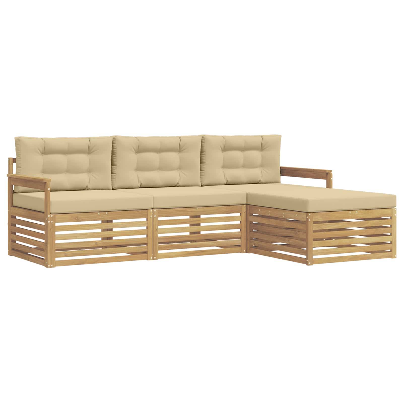 vidaXL Outdoor-Sofagarnitur mit Kissen 4 pcs Weiß und Beige Polyester