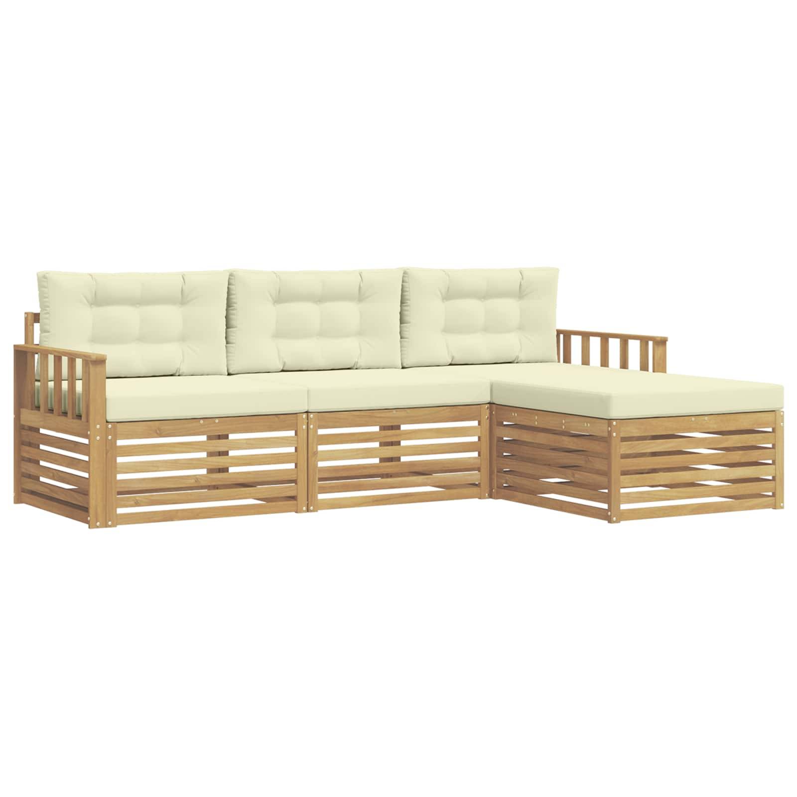 vidaXL Outdoor-Sofagarnitur mit Kissen 4 pcs Weiß und Creme Polyester