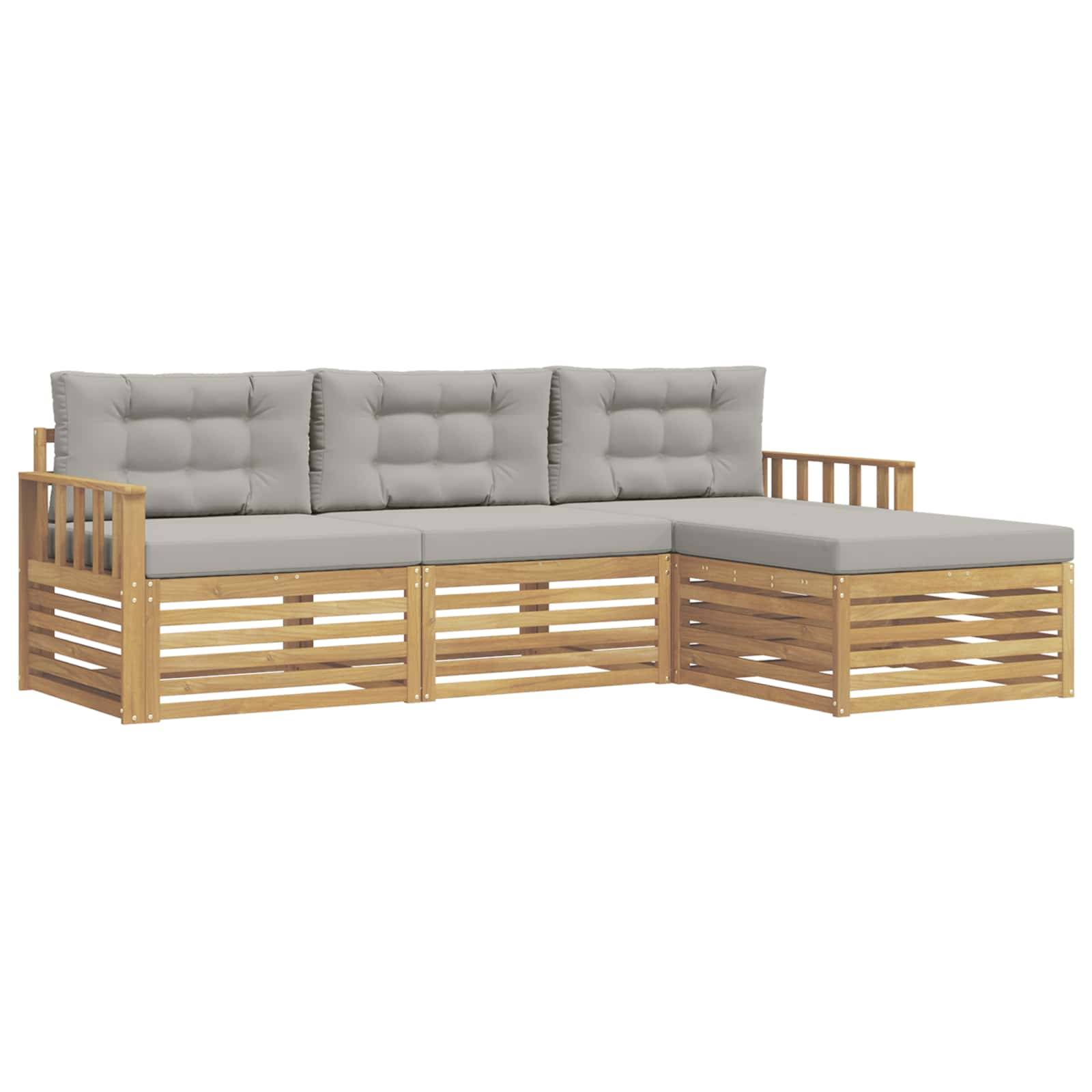 vidaXL Outdoor-Sofagarnitur 4 pcs Weiß und Hellgrau Polyester