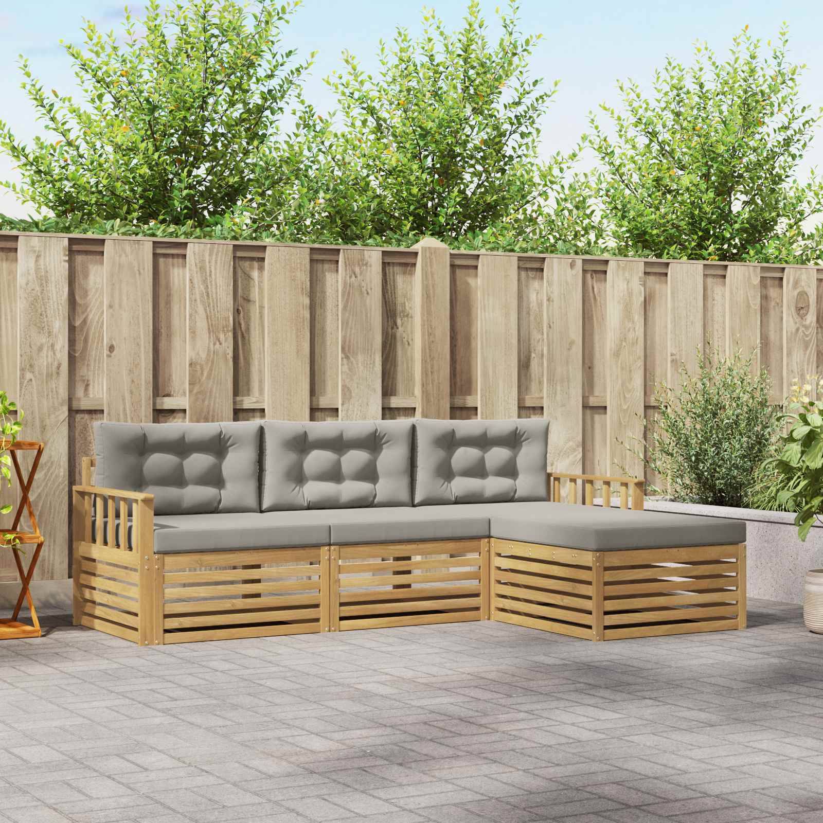 vidaXL Outdoor-Sofagarnitur 4 pcs Weiß und Hellgrau Polyester