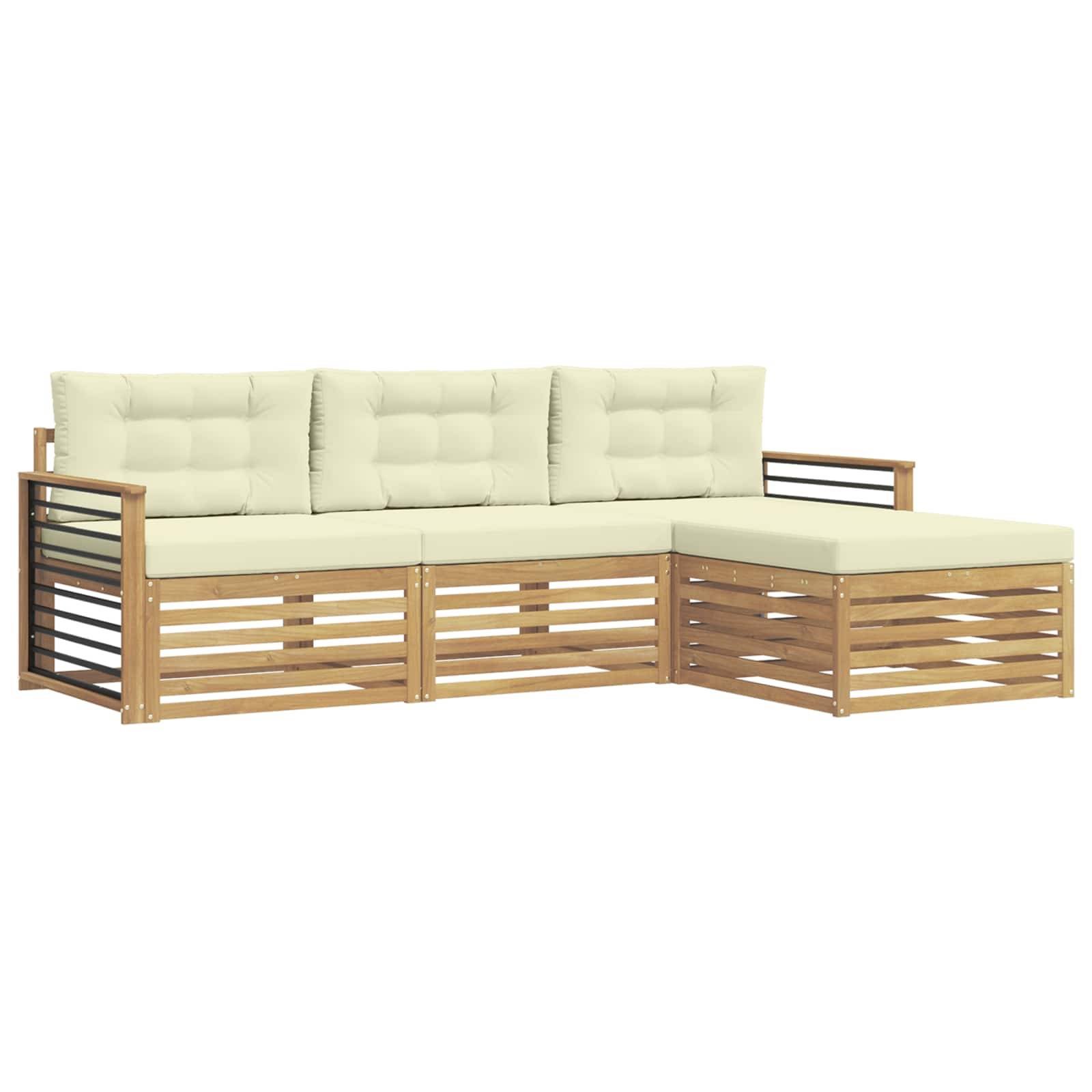 vidaXL Outdoor-Sofagarnitur mit Kissen 4 pcs Weiß und Creme Polyester
