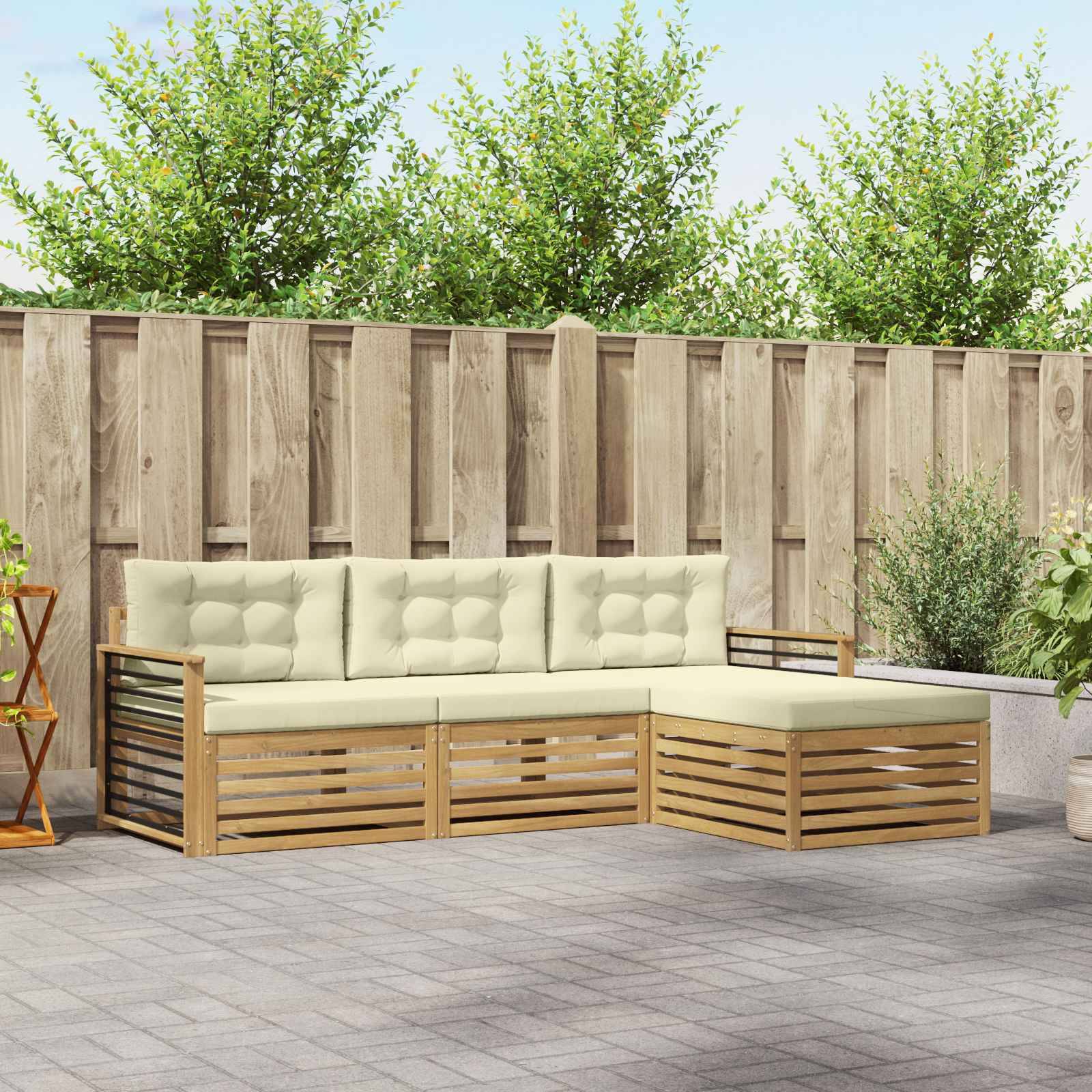 vidaXL Outdoor-Sofagarnitur mit Kissen 4 pcs Weiß und Creme Polyester