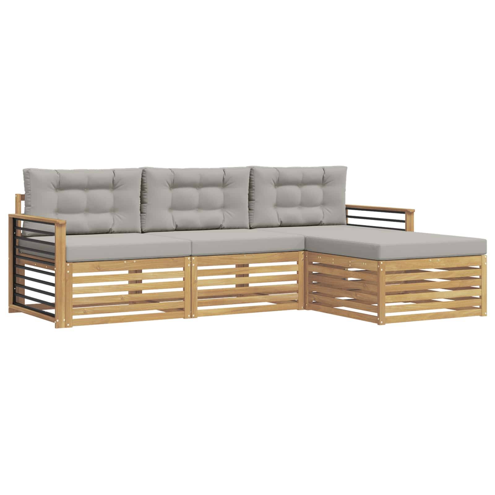 vidaXL Outdoor-Sofagarnitur 4 pcs Weiß und Hellgrau Polyester