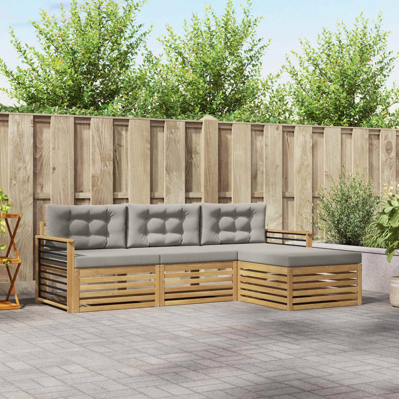 vidaXL Outdoor-Sofagarnitur 4 pcs Weiß und Hellgrau Polyester
