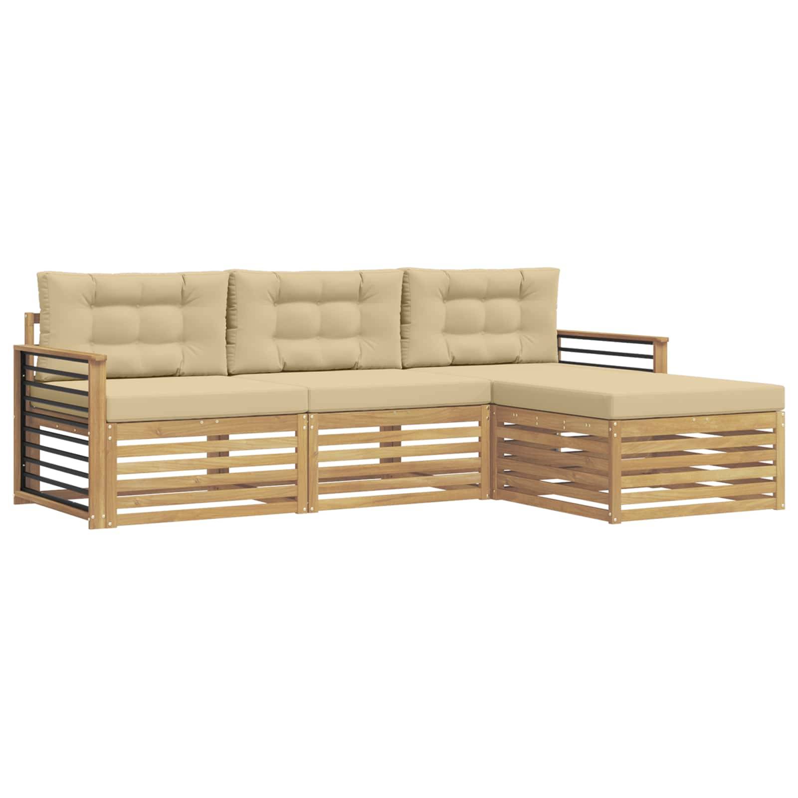 vidaXL Outdoor-Sofagarnitur mit Kissen 4 pcs Weiß und Beige Polyester